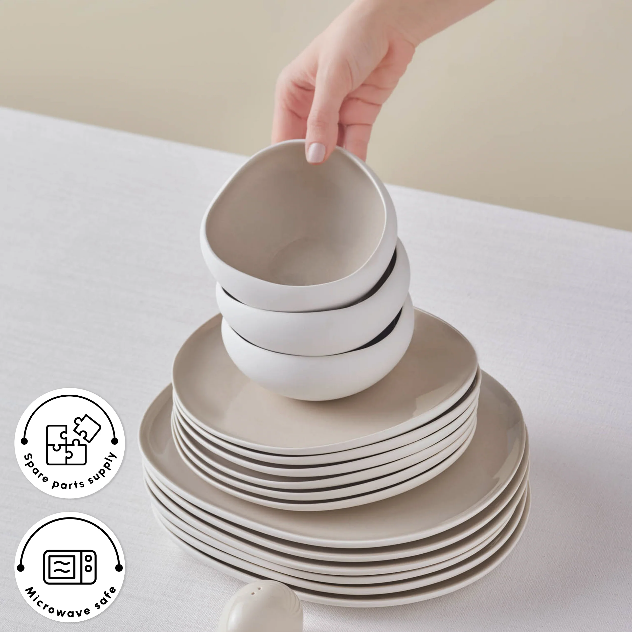 Karaca Red Carpet Earth Collection New Cupid 59-Piece Dinner Set for 12 People, Beige White - Image 7