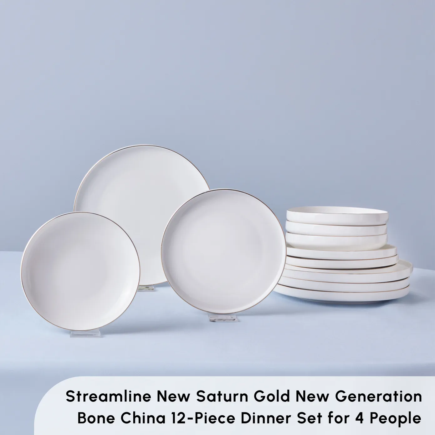 Karaca Streamline New Saturn 12-Piece Bone China Dinner Set for 4 People, Gold - Image 3