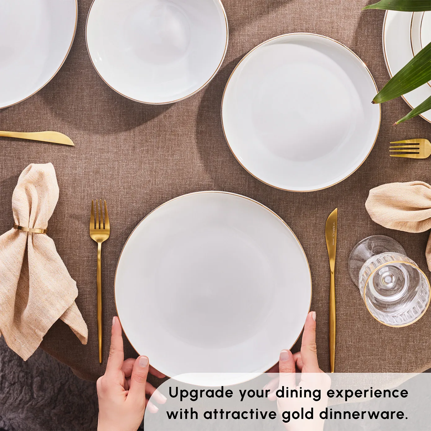 Karaca Streamline New Saturn 12-Piece Bone China Dinner Set for 4 People, Gold - Image 5