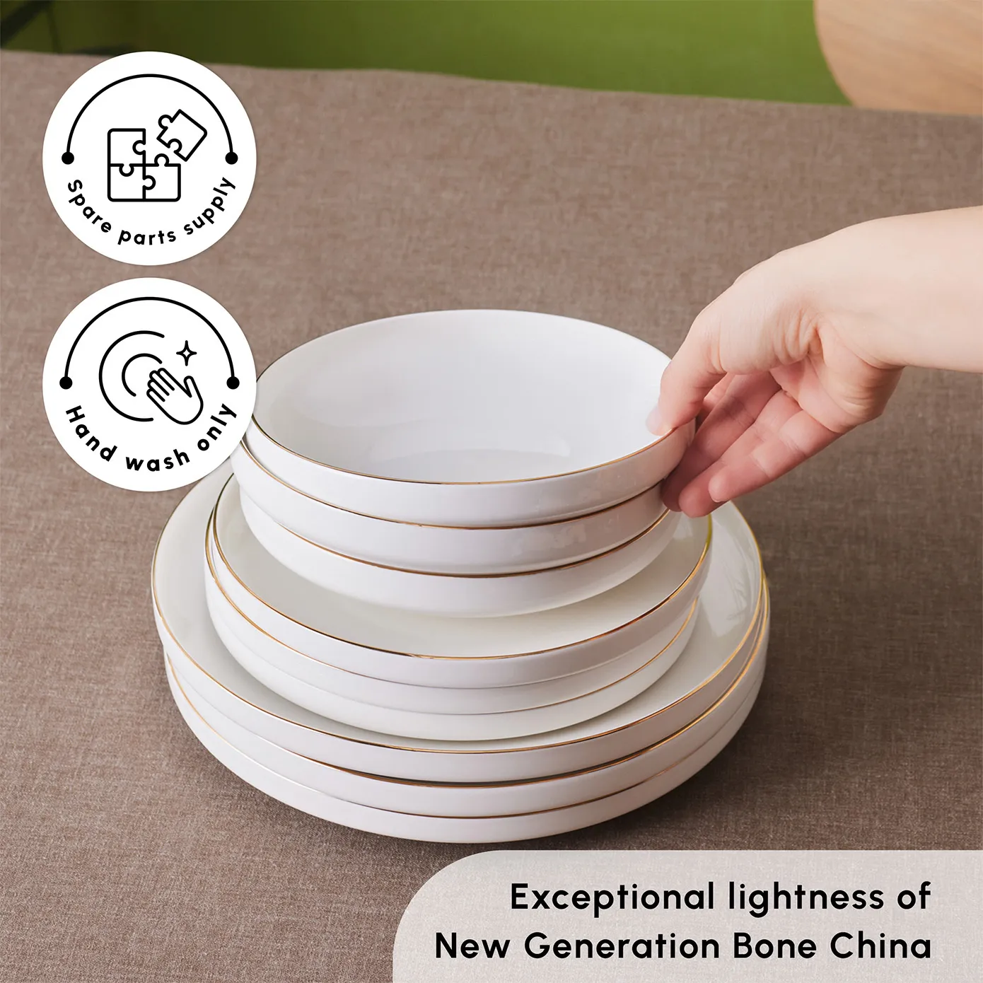 Karaca Streamline New Saturn 12-Piece Bone China Dinner Set for 4 People, Gold - Image 6