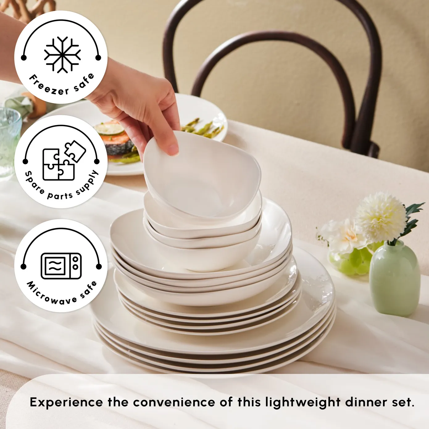 Karaca Stream Bone China Rubicon 24-Piece Dinner Set for 6 People, White - Image 6