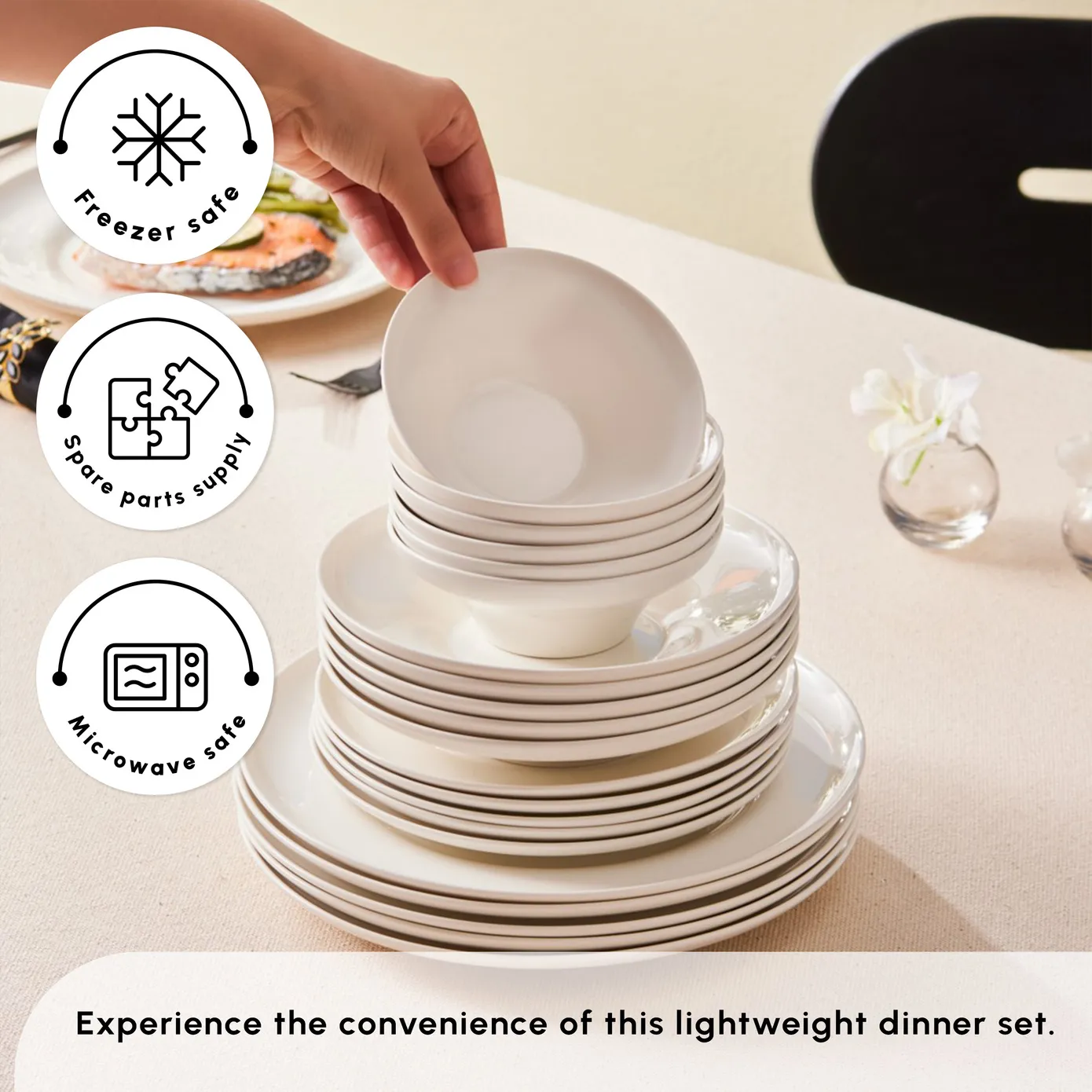 Karaca Stream Bone China Selene 24-Piece Dinner Set for 6 People, White - Image 6