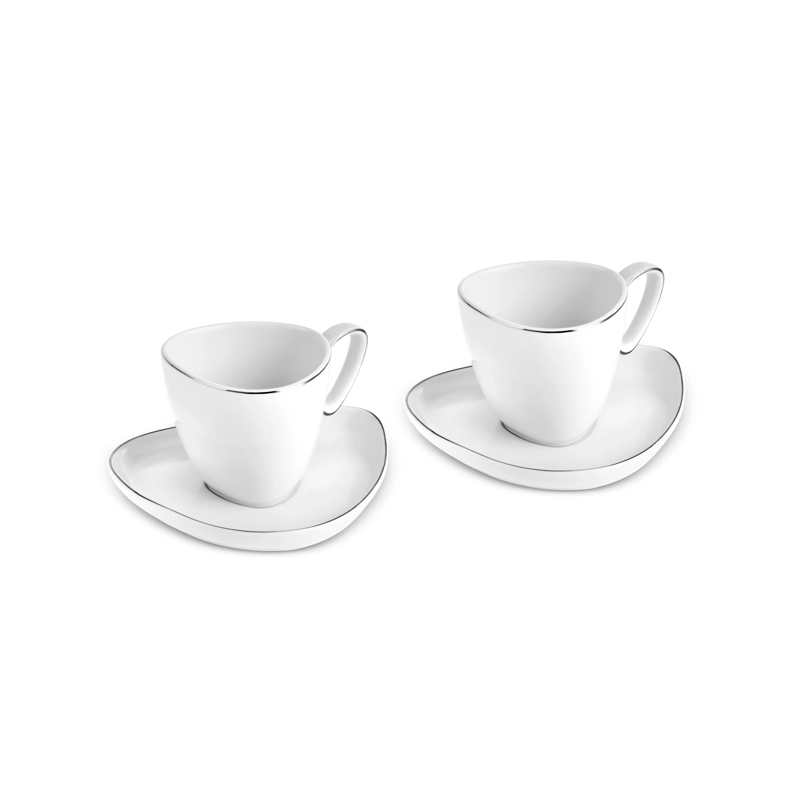 Karaca Streamline Tribe 4-Piece Bone China Espresso Turkish Coffee Cup Set for 2 People, 90ml, White Gold