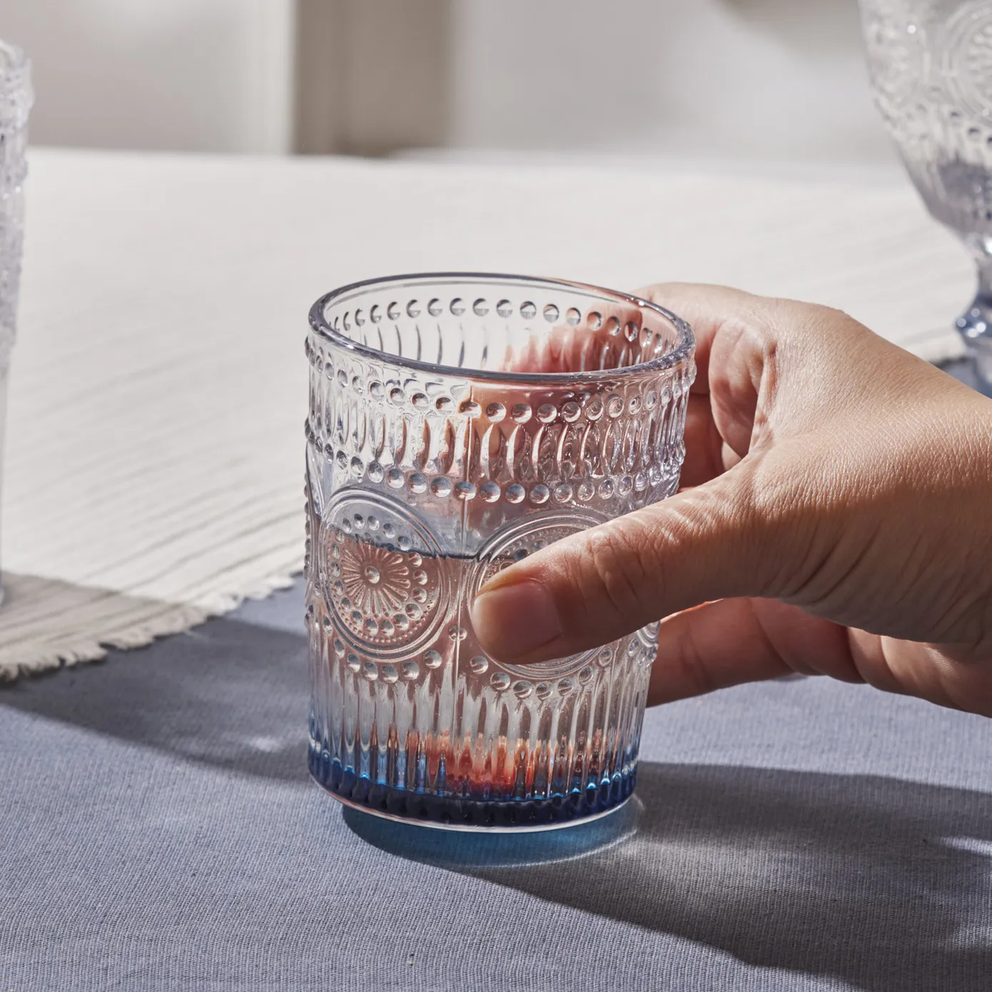Karaca Sunflower Glass Tumbler Glass, 250ml, Blue - Image 3