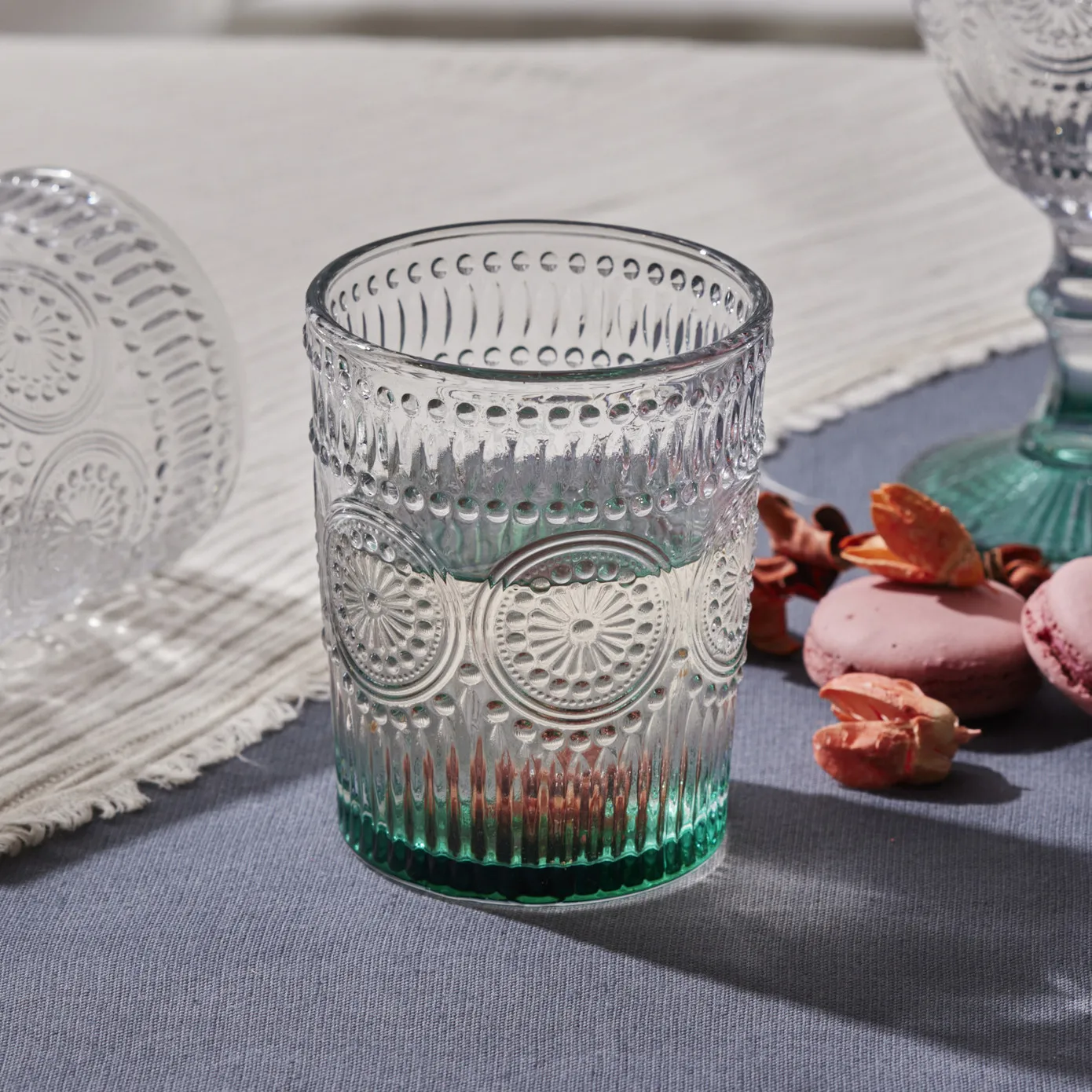 Karaca Sunflower Glass Tumbler Glass, 250ml, Green