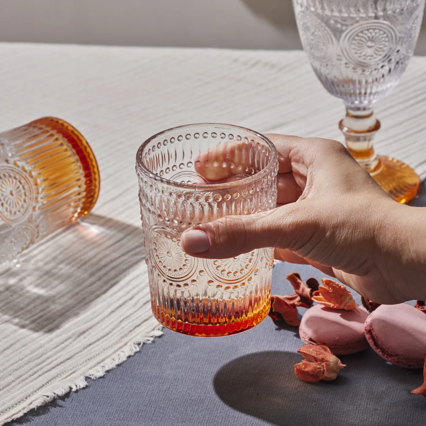 Karaca Sunflower Glass Tumbler Glass, 250ml, Orange - Image 3