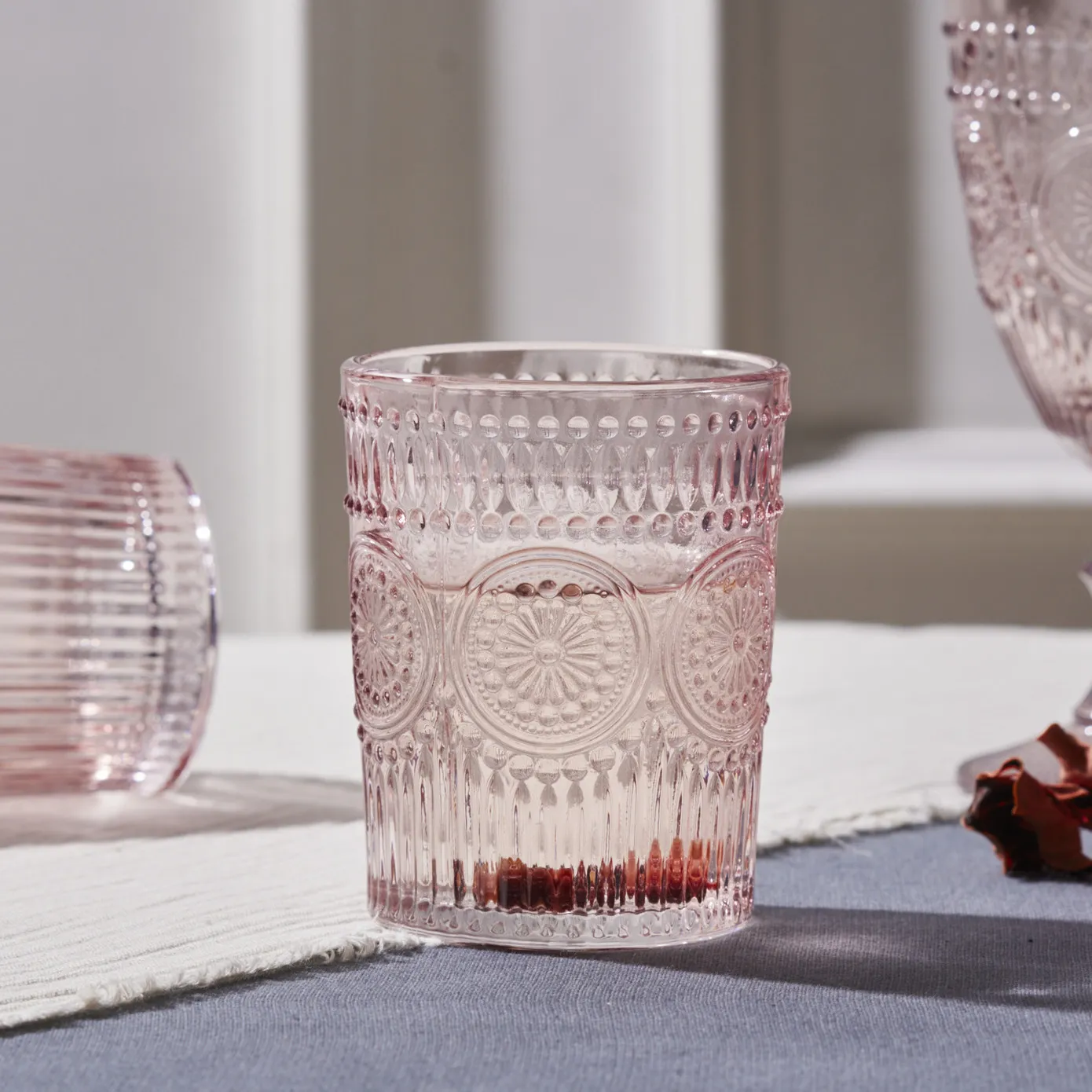 Karaca Sunflower Glass Tumbler Glass, 250ml, Pink - Image 2