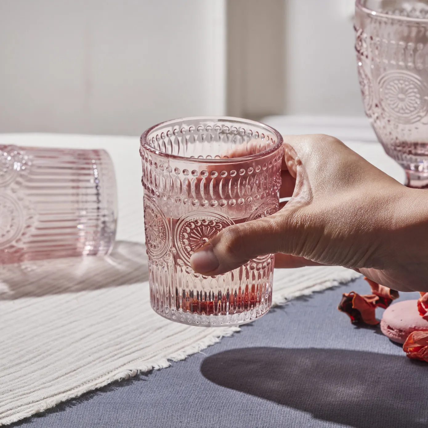 Karaca Sunflower Glass Tumbler Glass, 250ml, Pink - Image 3