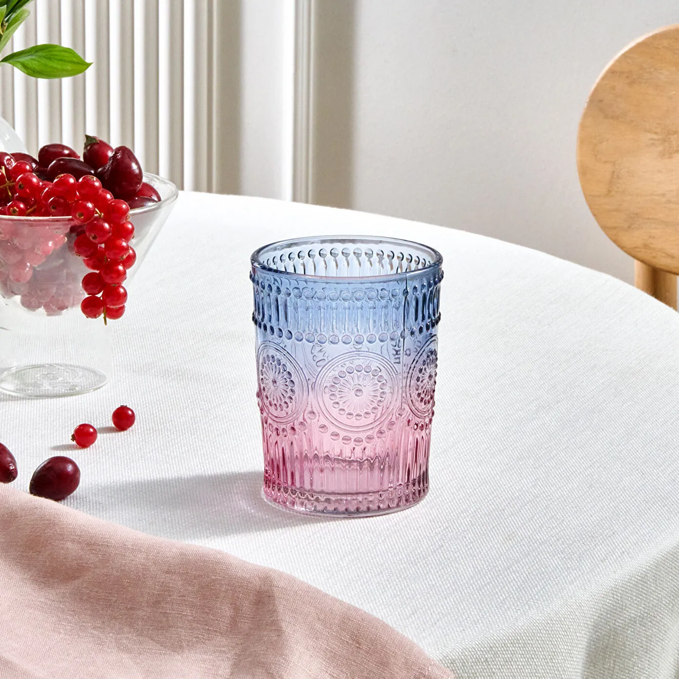 Karaca Sunflower Glass Tumbler Glass, 250ml, Blue - Pink - Image 2