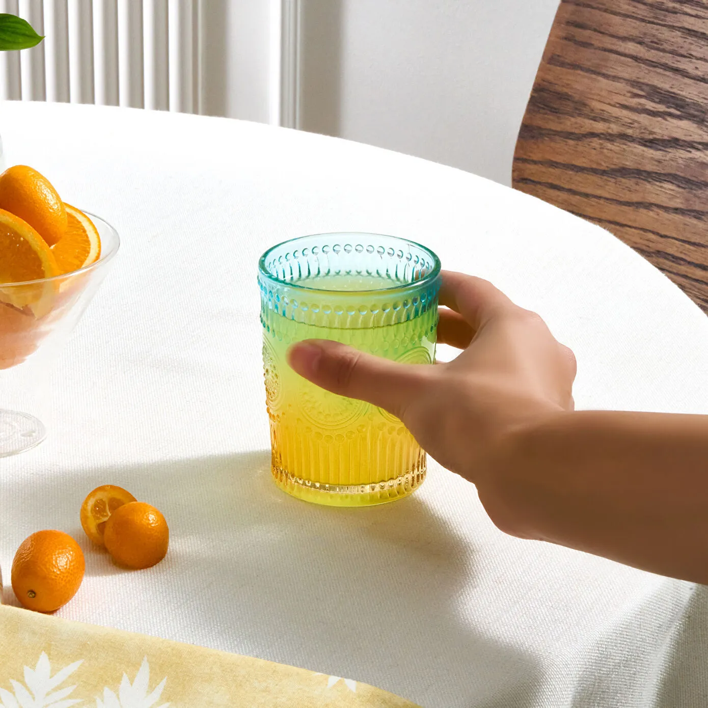 Karaca Sunflower Glass Tumbler Glass, 250ml, Blue Yellow - Image 2