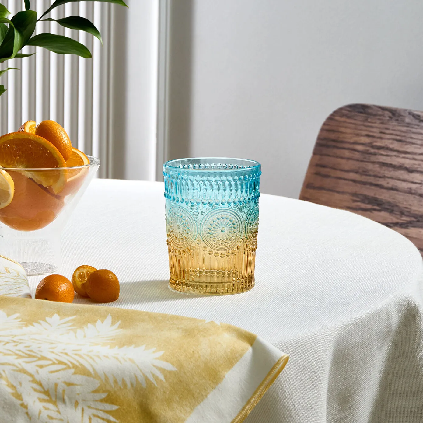Karaca Sunflower Glass Tumbler Glass, 250ml, Blue Yellow - Image 3