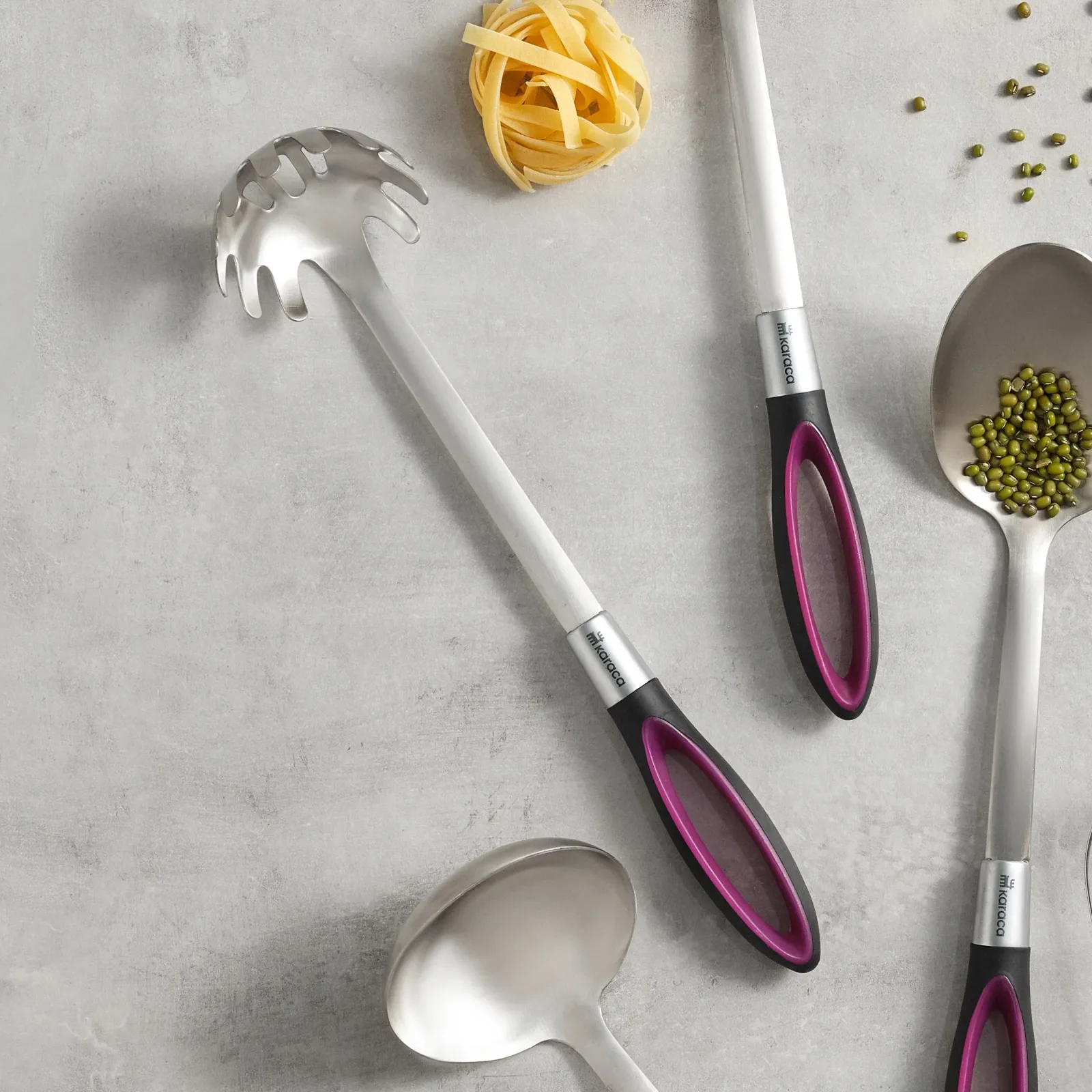 Karaca Swan Stainless Steel Pasta Spoon, 20cm, Burgundy