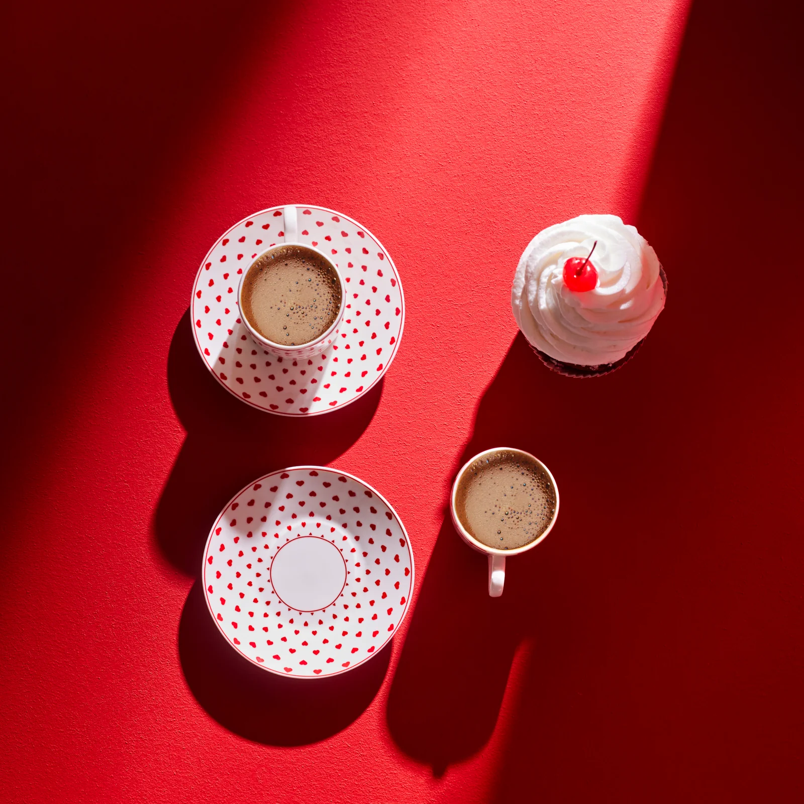 Karaca Sweet Love 4-Piece Bone China Espresso Turkish Coffee Cup for 2 People, 80ml, White Red - Image 2