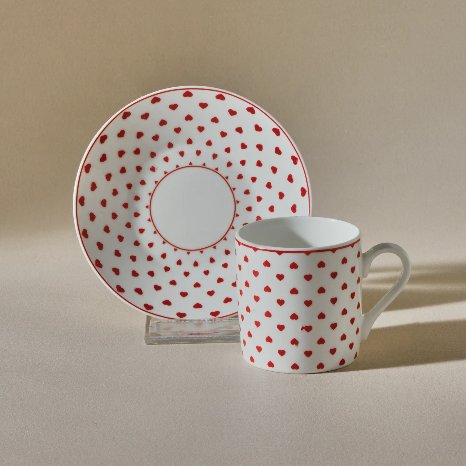 Karaca Sweet Love 4-Piece Bone China Espresso Turkish Coffee Cup for 2 People, 80ml, White Red - Image 5
