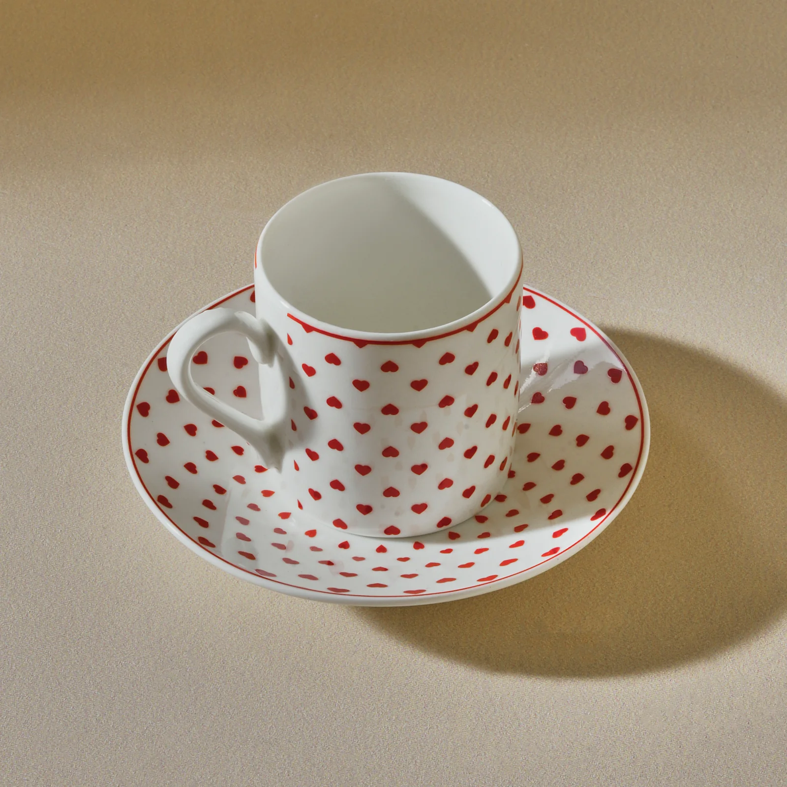 Karaca Sweet Love 4-Piece Bone China Espresso Turkish Coffee Cup for 2 People, 80ml, White Red - Image 6