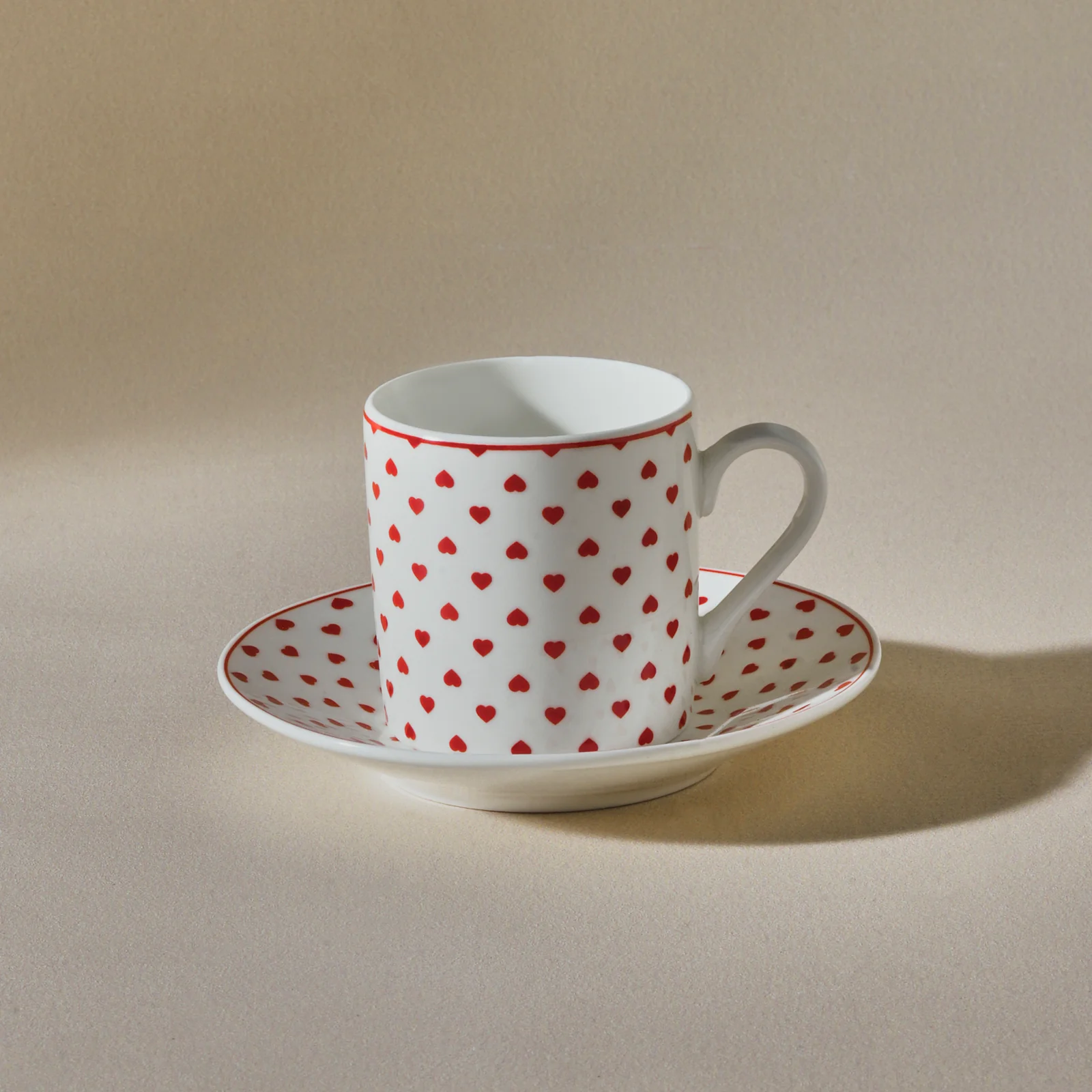 Karaca Sweet Love 4-Piece Bone China Espresso Turkish Coffee Cup for 2 People, 80ml, White Red - Image 7