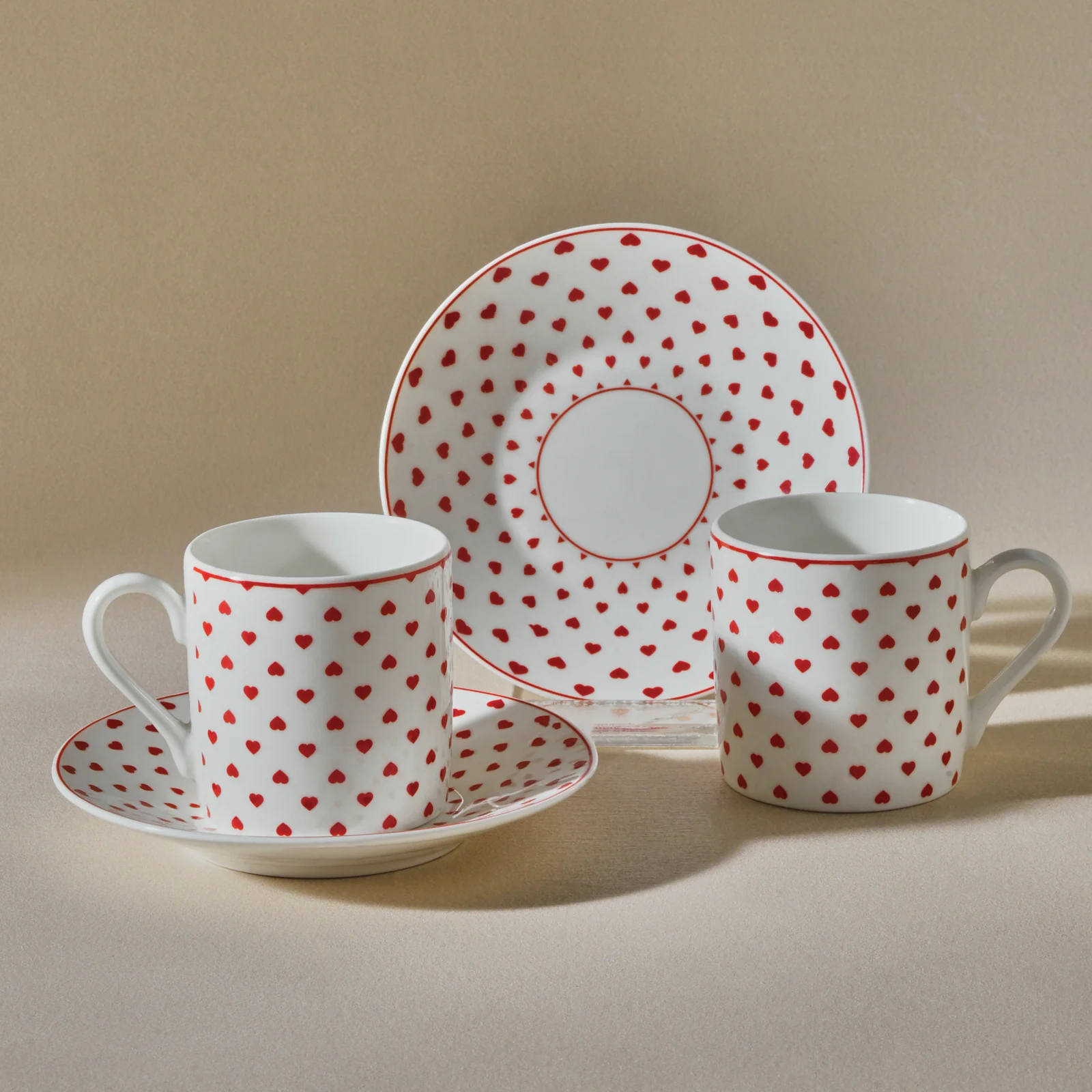 Karaca Sweet Love 4-Piece Bone China Espresso Turkish Coffee Cup for 2 People, 80ml, White Red - Image 8