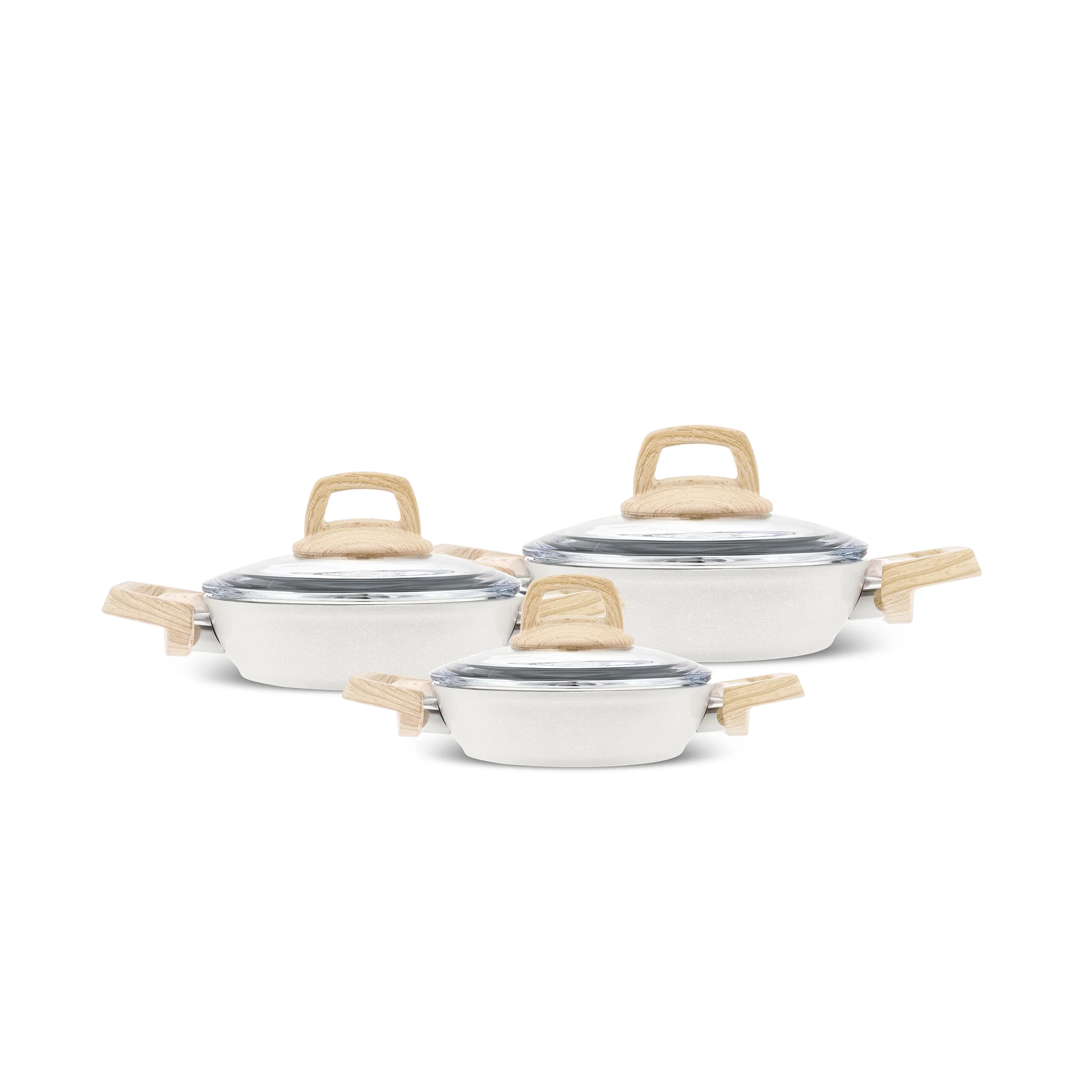 Karaca Swiss Crystal 6 Piece Non-Stick Induction Shallow Cookware Set, Creamy - Image 7