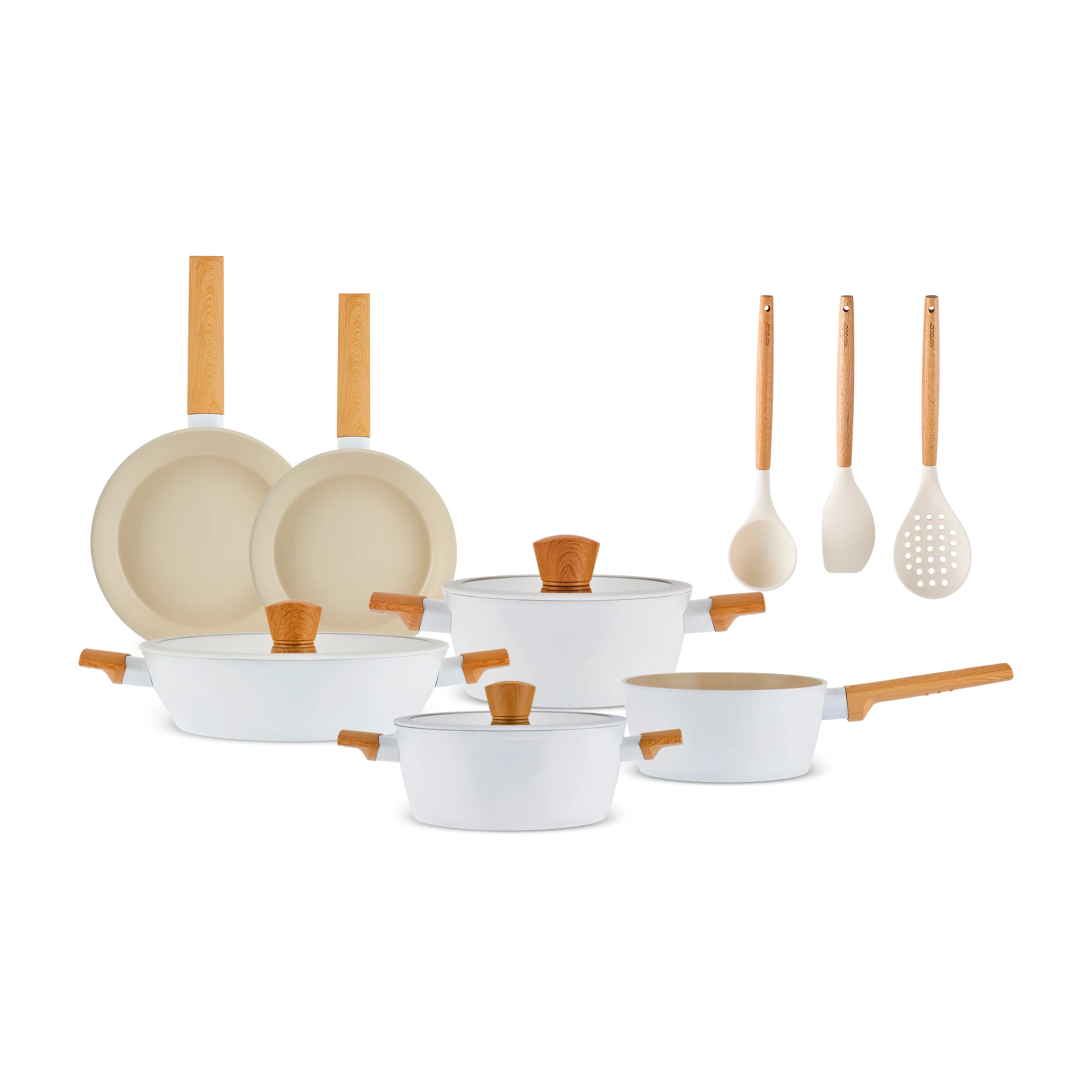Karaca Swiss Crystal Almond Cream 12-Piece Non-Stick Induction Ceramic Cookware Set, Cream - Image 13