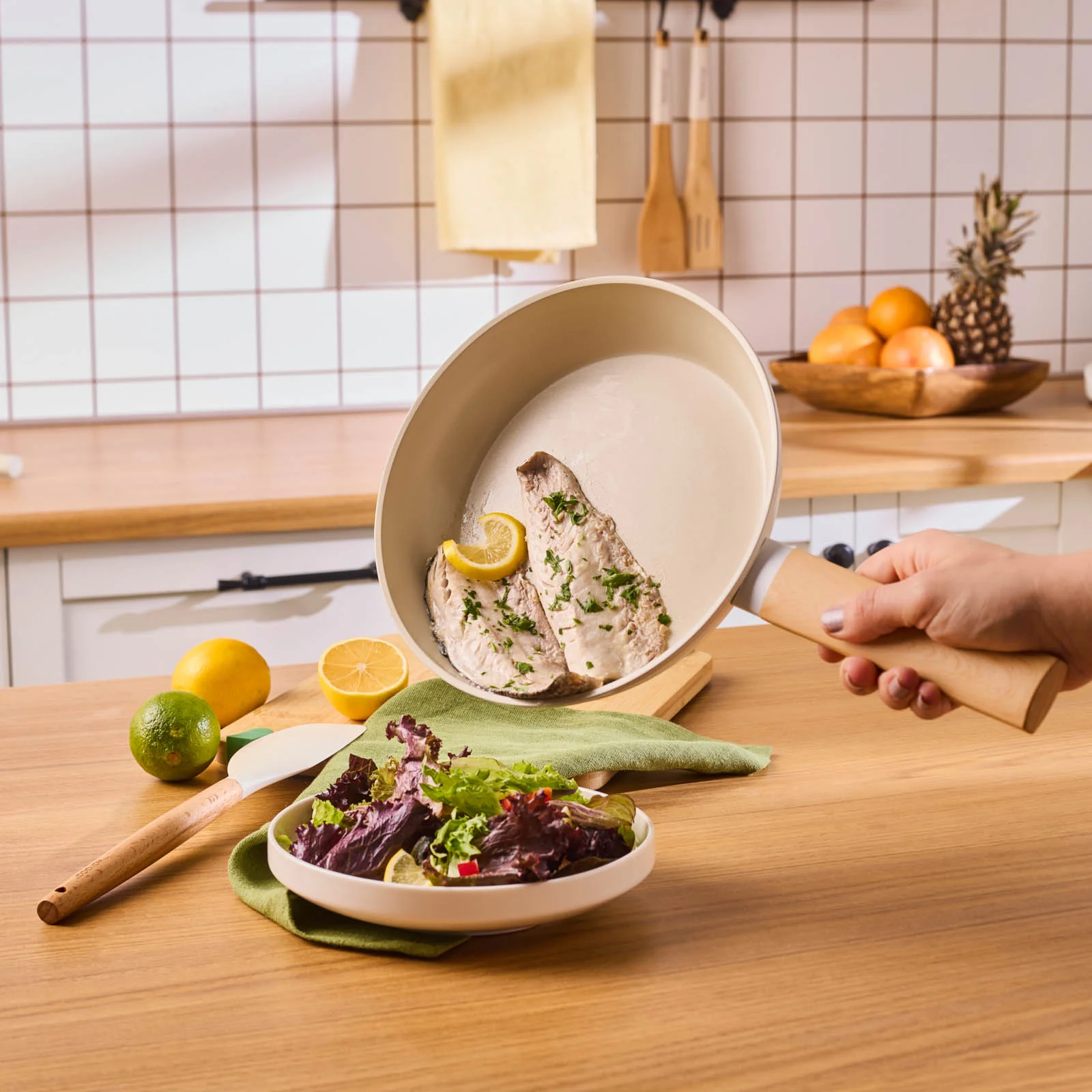 Karaca Swiss Crystal Almond Cream 12-Piece Non-Stick Induction Ceramic Cookware Set, Cream - Image 5
