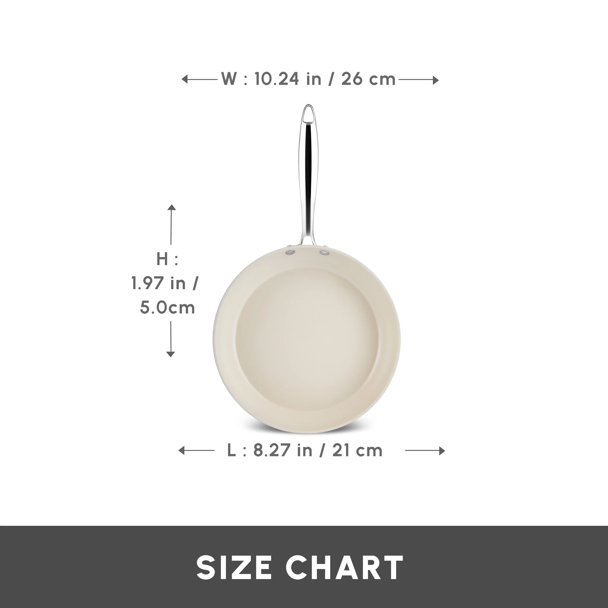 Karaca Swiss Crystal Almond Cream Non-Stick Induction Stainless Steel Handle Pan, 26cm, Cream - Image 2