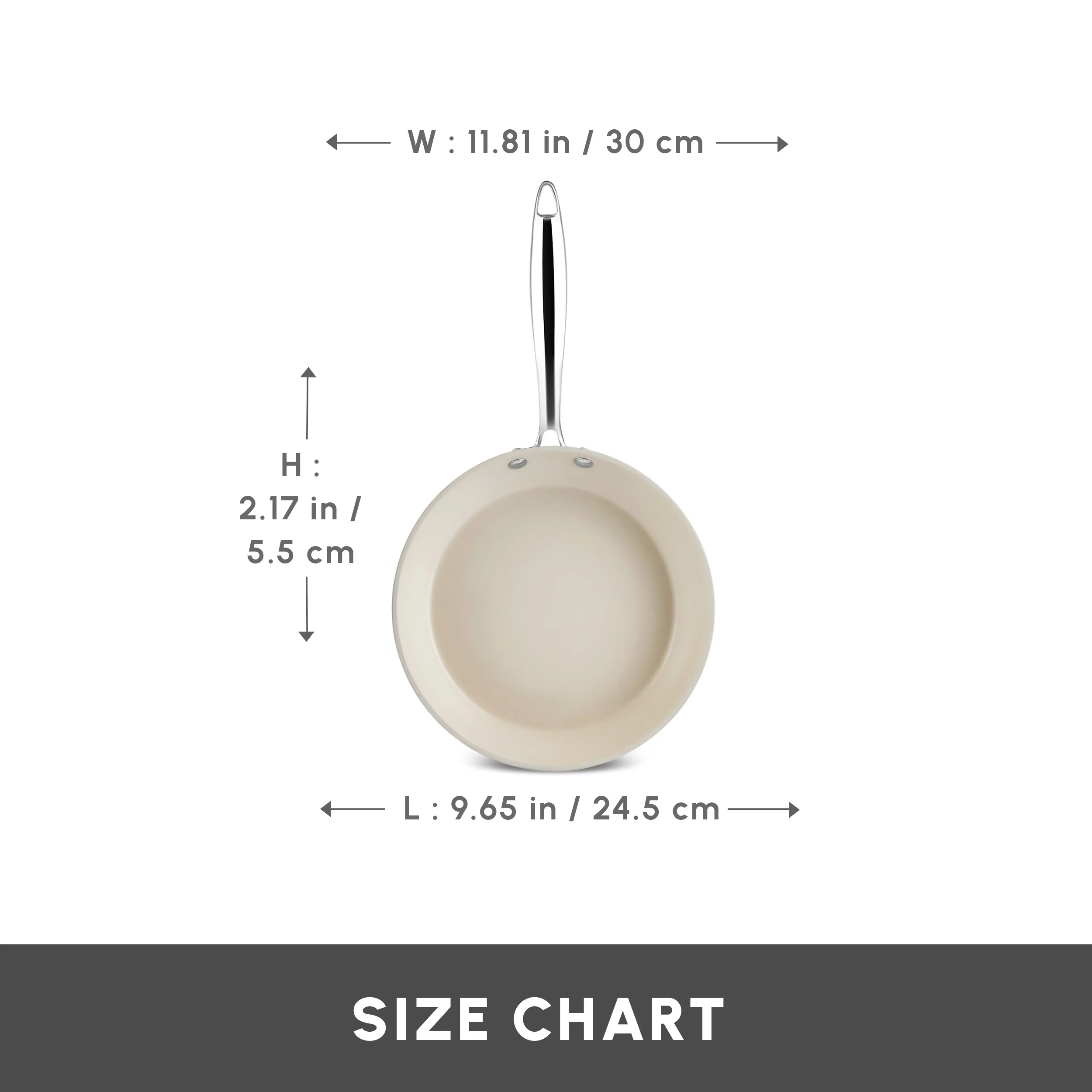 Karaca Swiss Crystal Almond Cream Non-Stick Induction Stainless Steel Handle Pan, 30cm, Cream - Image 2