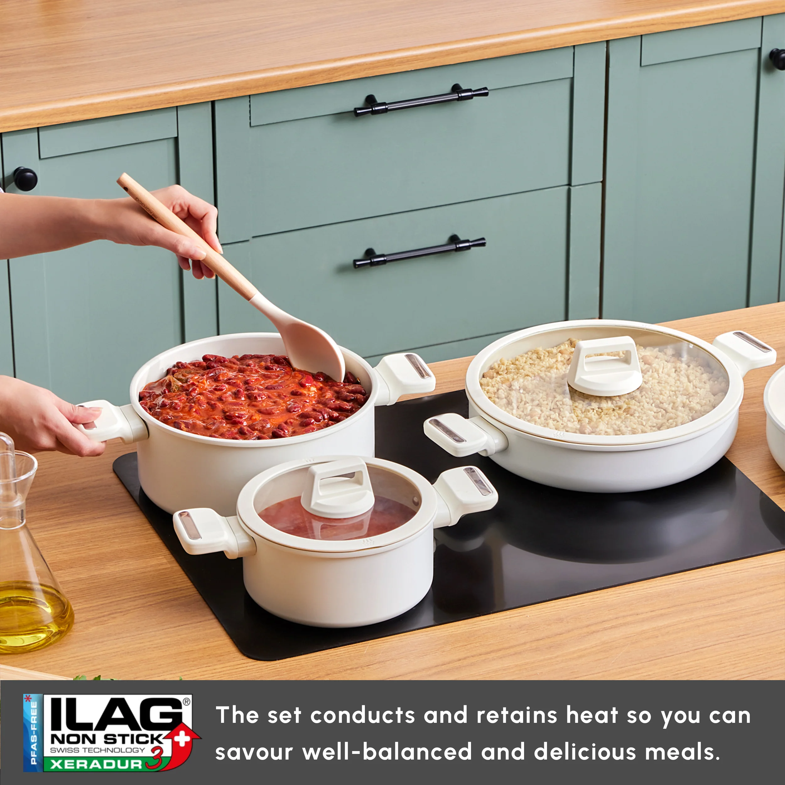 Karaca Swiss Crystal Valenti Ceramica 7-Piece Non-Stick Induction Cookware Set - Image 3
