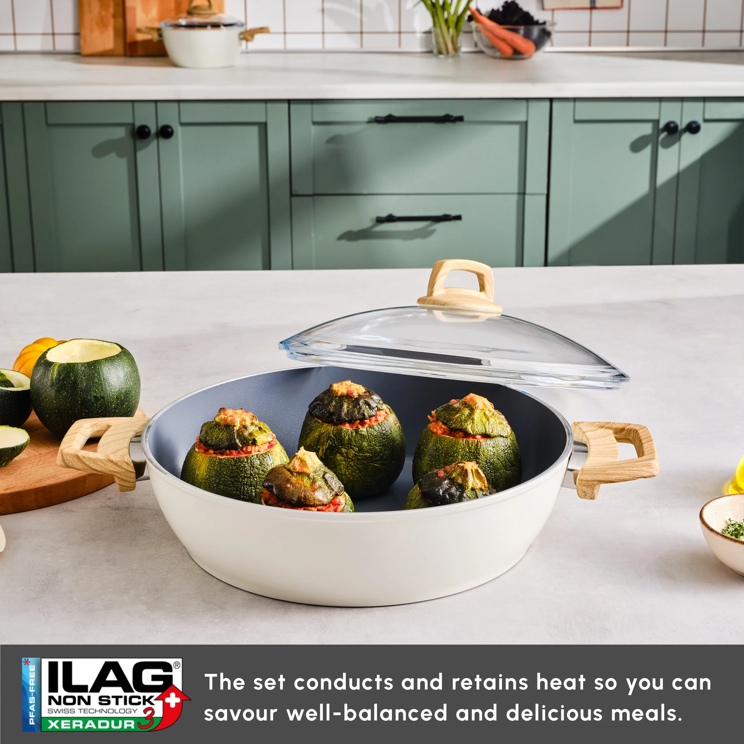 Karaca Swiss Crystal Non-Stick Induction Casserole, 30cm, Creamy - Image 6
