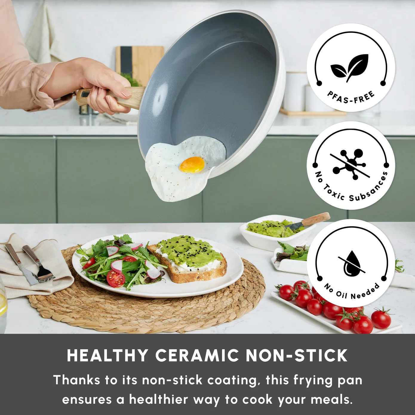 Karaca Swiss Crystal Non-Stick Induction Frying Pan, 26cm, Creamy - Image 3