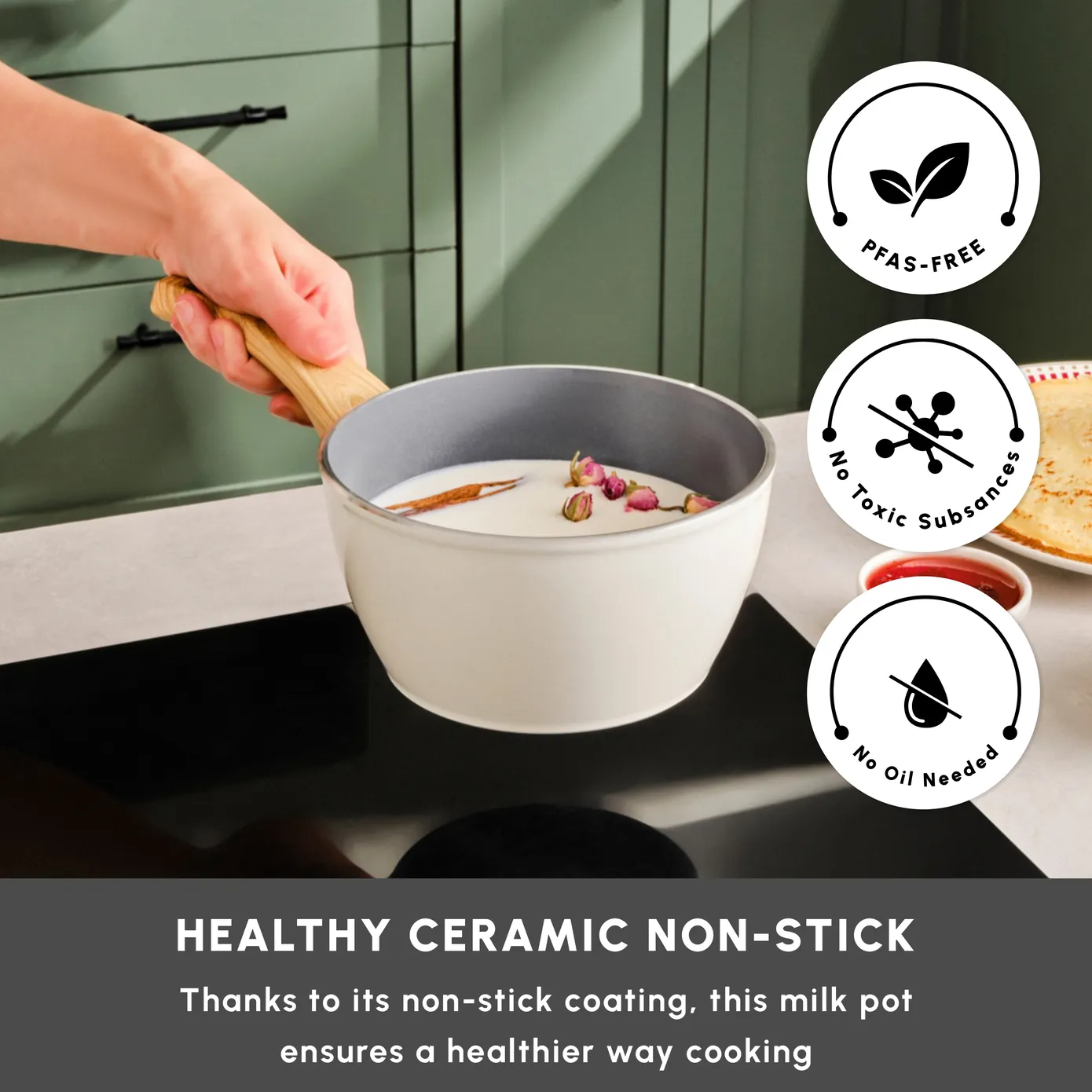 Karaca Swiss Crystal Non-Stick Induction Saucepan, 18cm, Creamy - Image 3