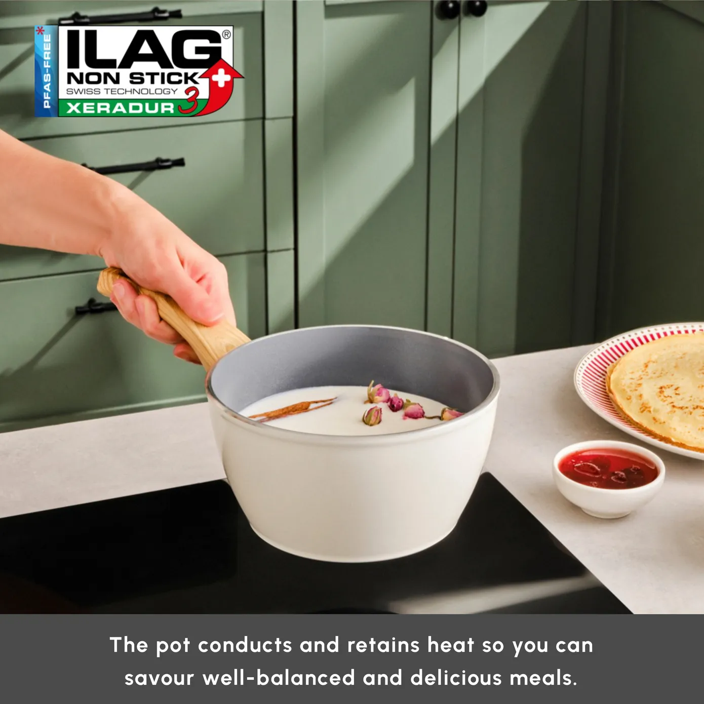 Karaca Swiss Crystal Non-Stick Induction Saucepan, 18cm, Creamy - Image 7