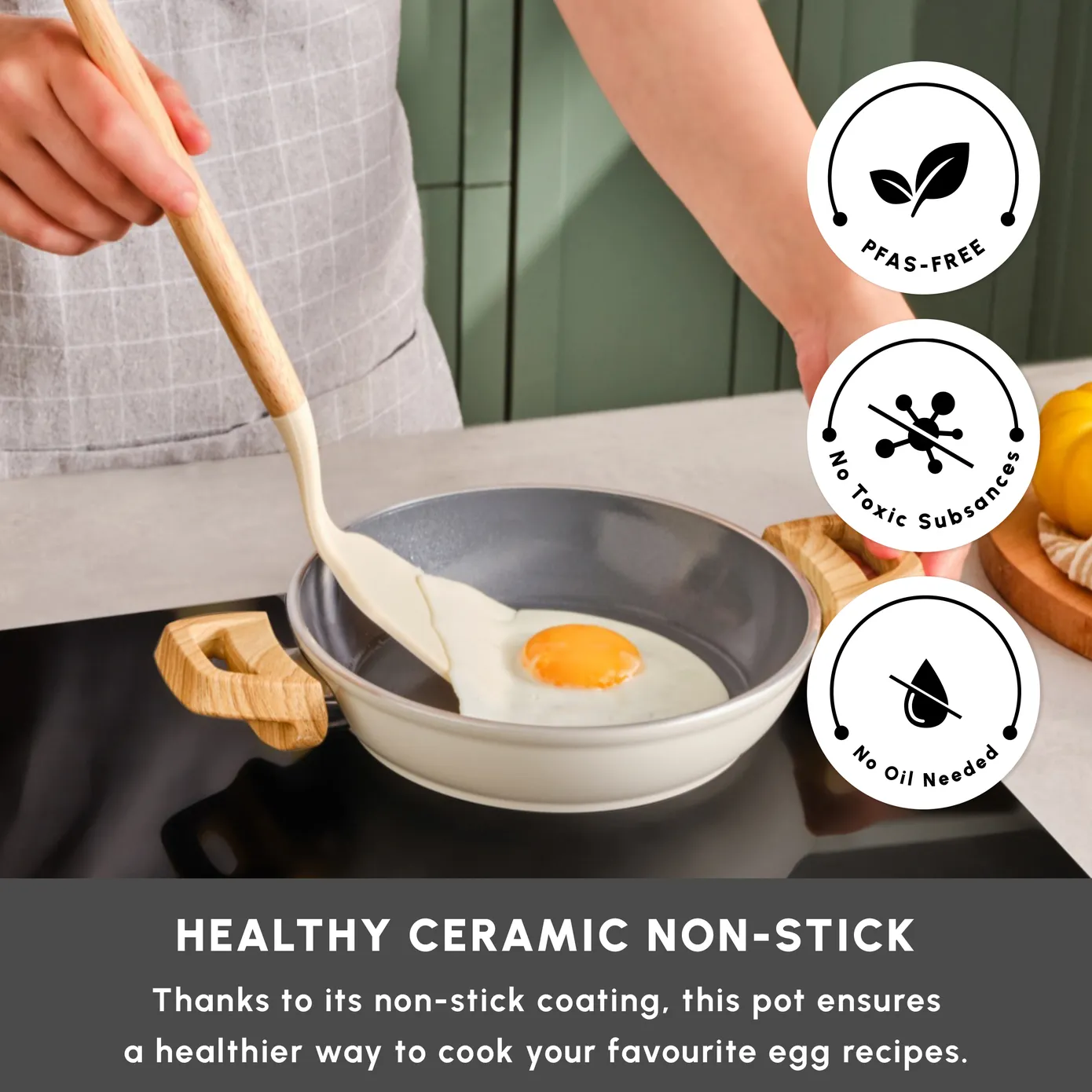 Karaca Swiss Crystal Non-Stick Induction Shallow Pan, 20cm, Creamy - Image 3