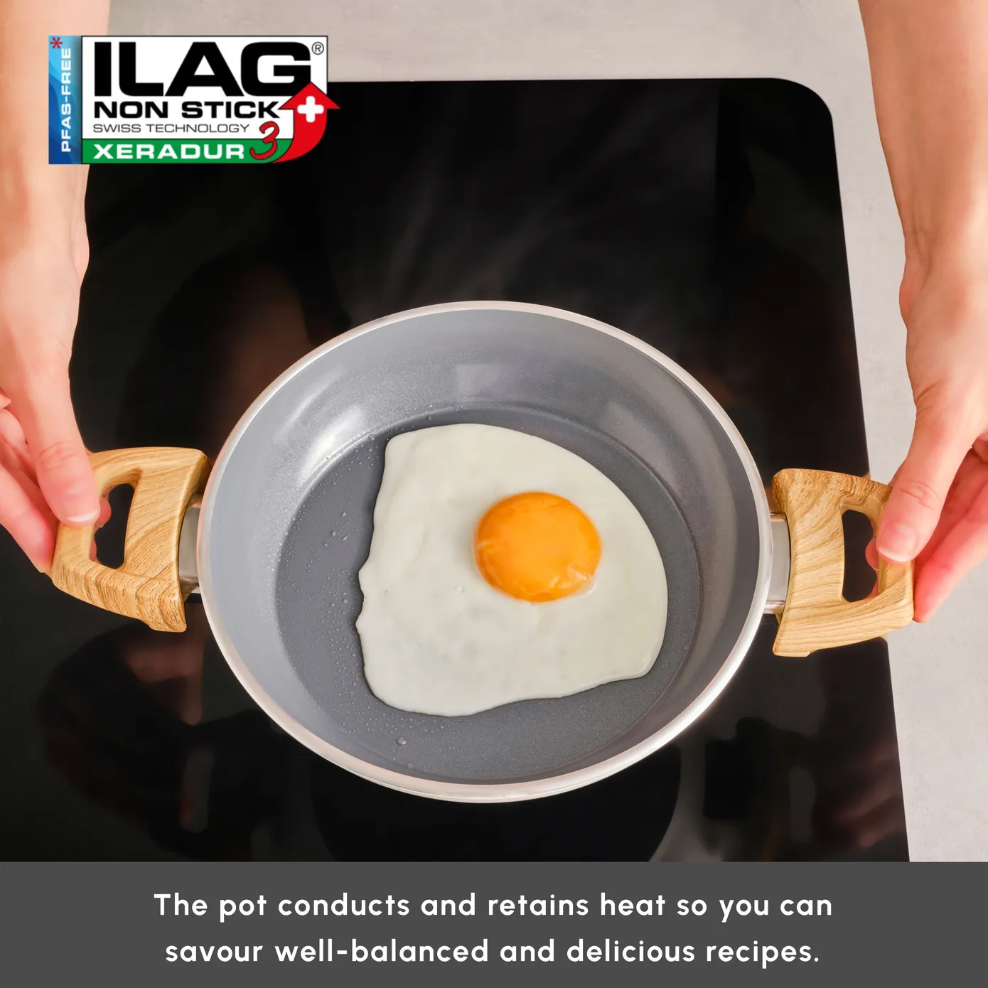 Karaca Swiss Crystal Non-Stick Induction Shallow Pan, 20cm, Creamy - Image 6