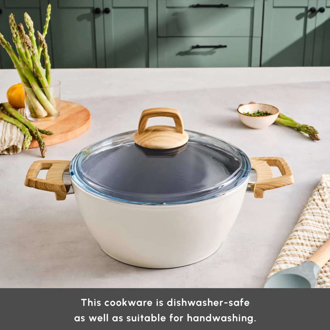 Karaca Swiss Crystal Non-Stick Induction Stockpot with Lid, 24cm, Creamy - Image 7
