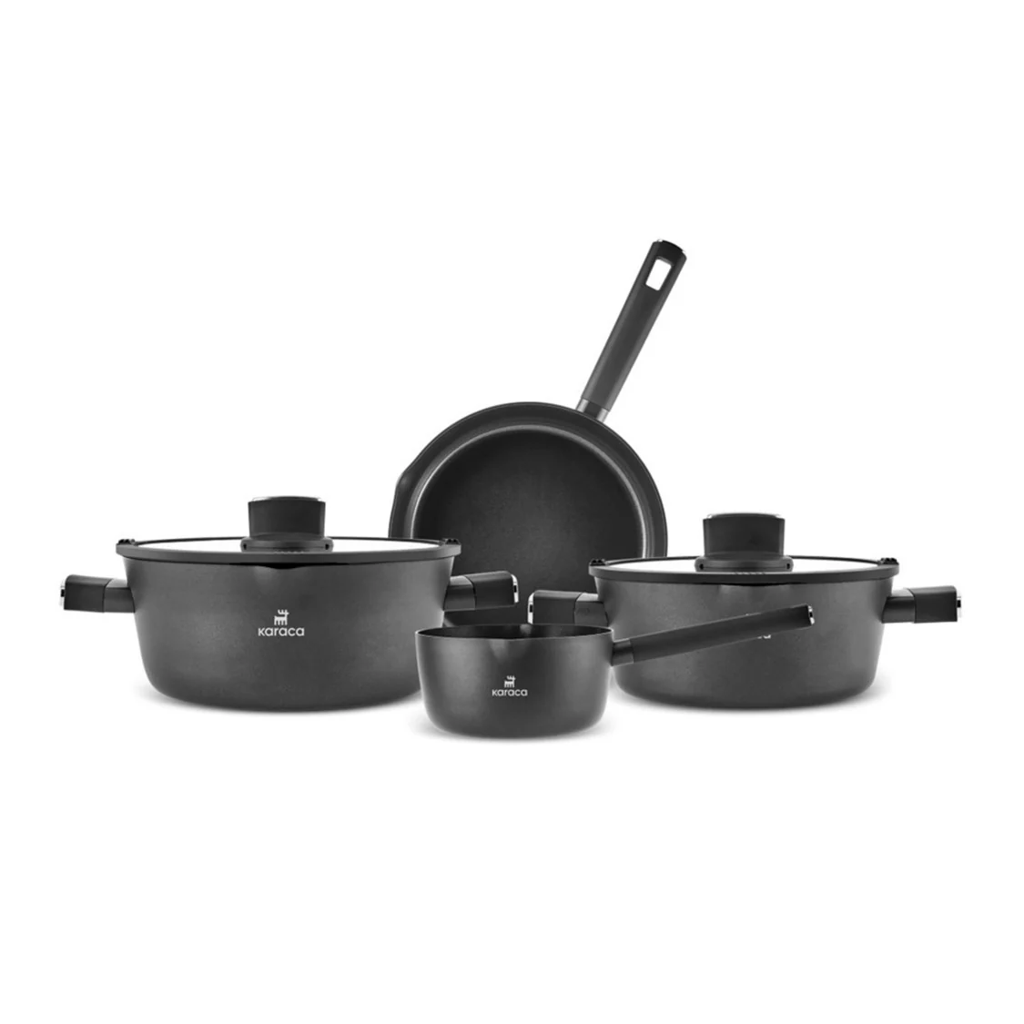 Karaca Swiss Crystal Midnight 6-Piece Ceramic Non-Stick Induction Cookware Set, Black