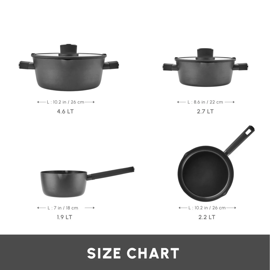 Karaca Swiss Crystal Midnight 6-Piece Ceramic Non-Stick Induction Cookware Set, Black - Image 2