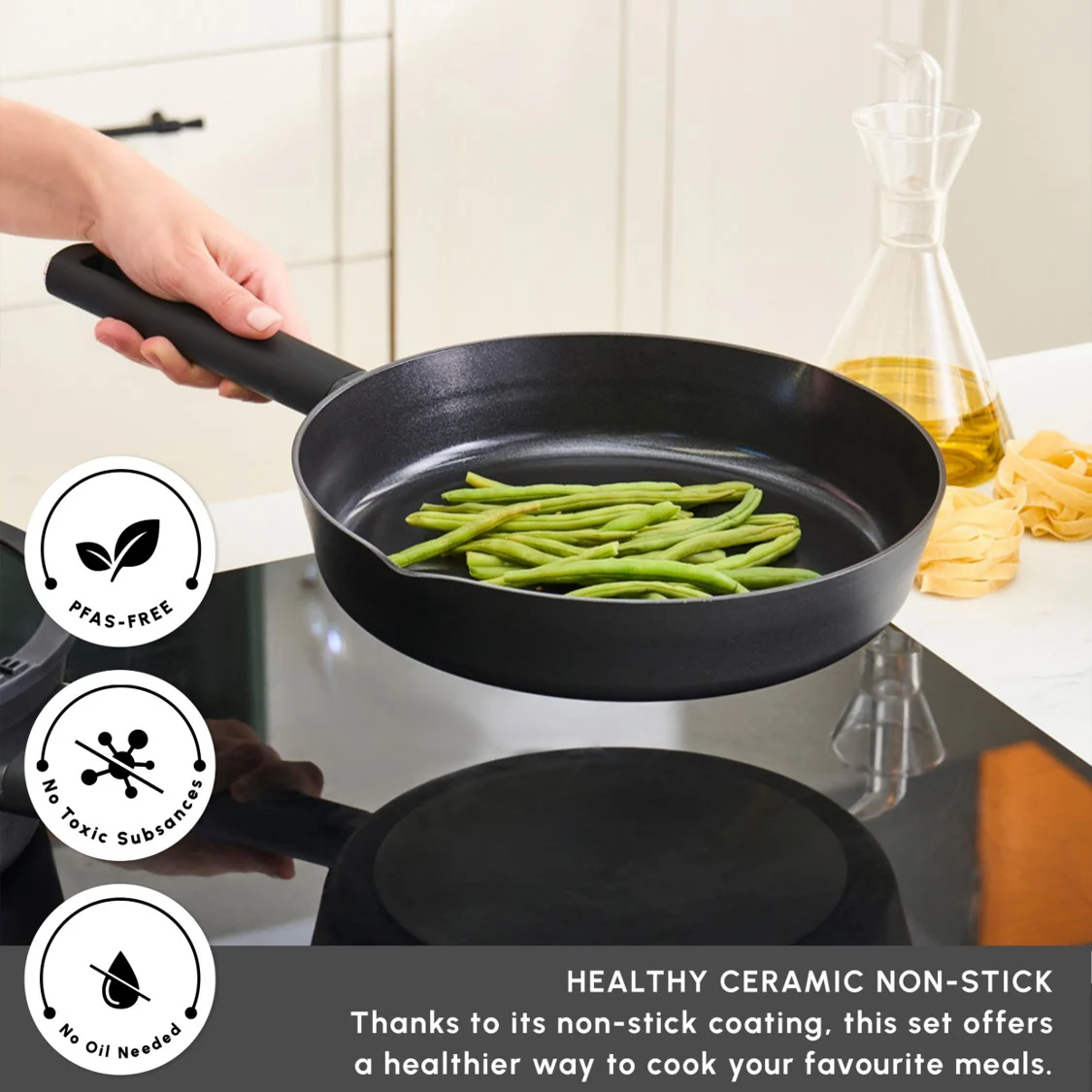 Karaca Swiss Crystal Midnight 6-Piece Ceramic Non-Stick Induction Cookware Set, Black - Image 3