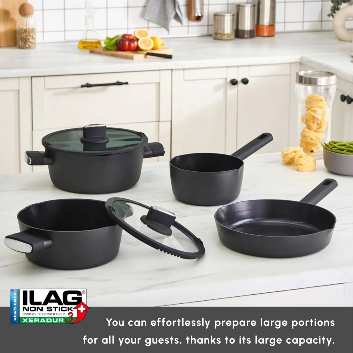Karaca Swiss Crystal Midnight 6-Piece Ceramic Non-Stick Induction Cookware Set, Black - Image 5