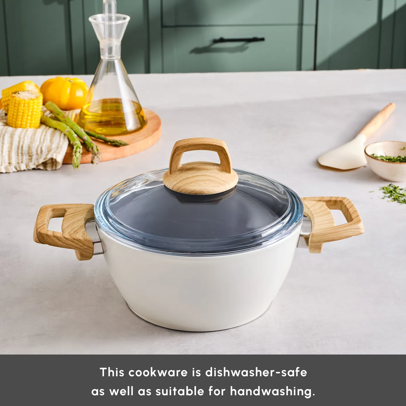 Karaca Swiss Crystal Non-Stick Induction Stockpot with Lid, 20cm, Creamy - Image 7