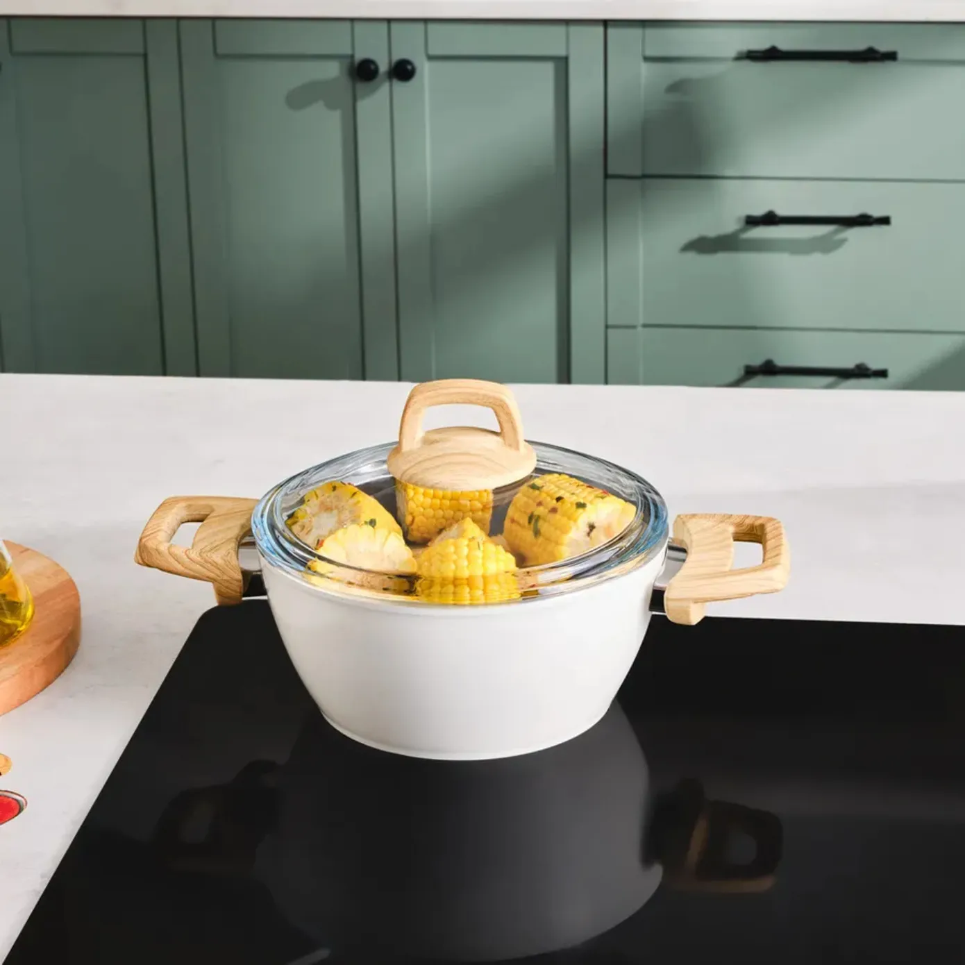 Karaca Swiss Crystal Non-Stick Induction Stockpot with Lid, 20cm, Creamy - Image 8