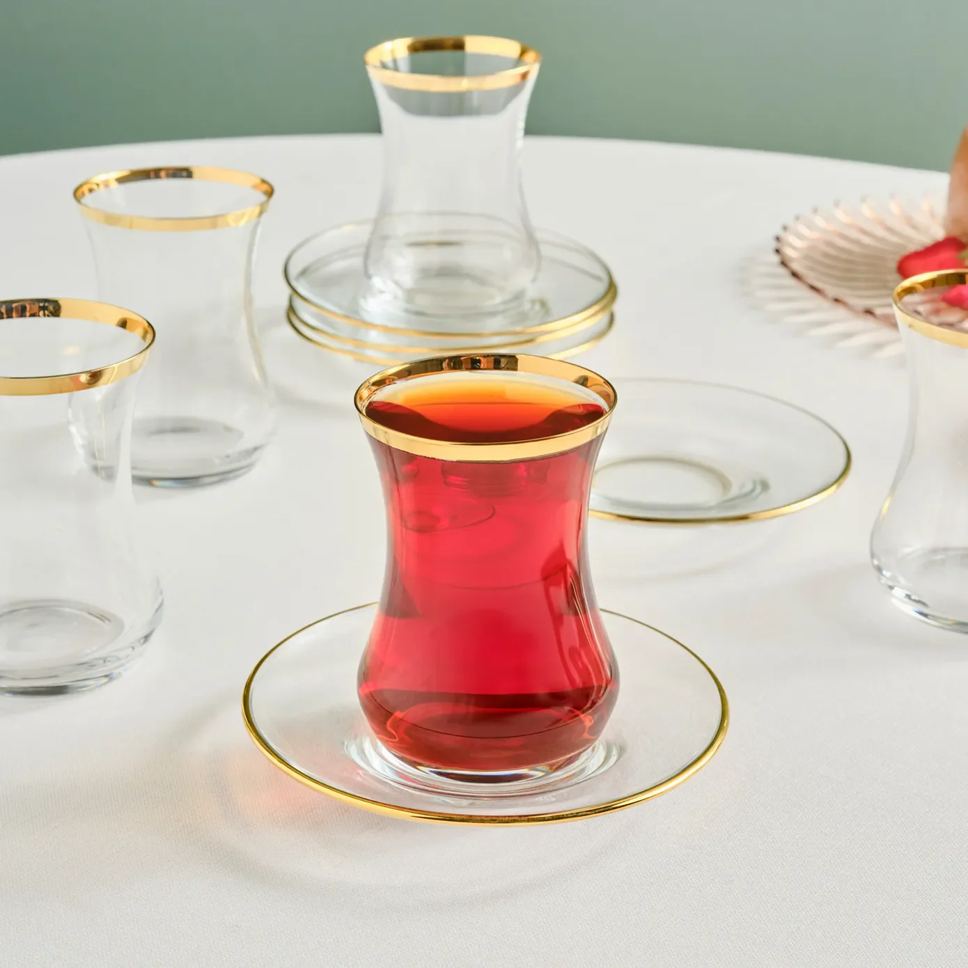 Karaca Sydney 12-Piece Glass Turkish Tea Set for 6 People, Gold - Image 4