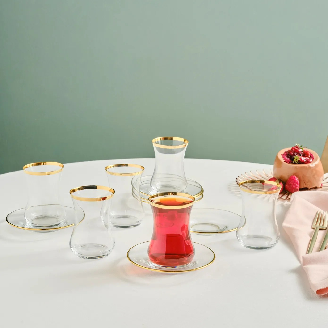 Karaca Sydney 12-Piece Glass Turkish Tea Set for 6 People, Gold - Image 6