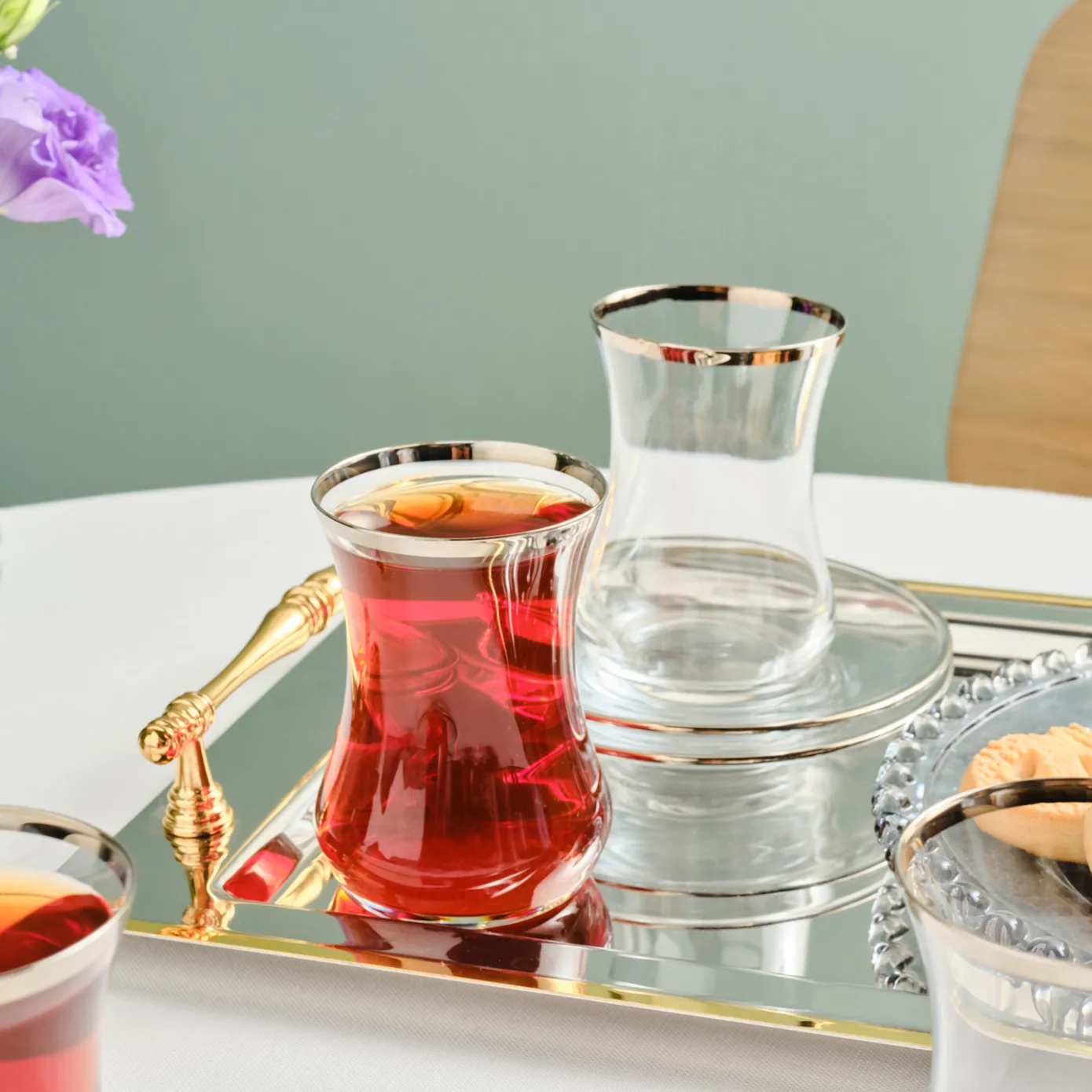Karaca Sydney 12-Piece Glass Turkish Tea Set for 6 People, Platinum - Image 3