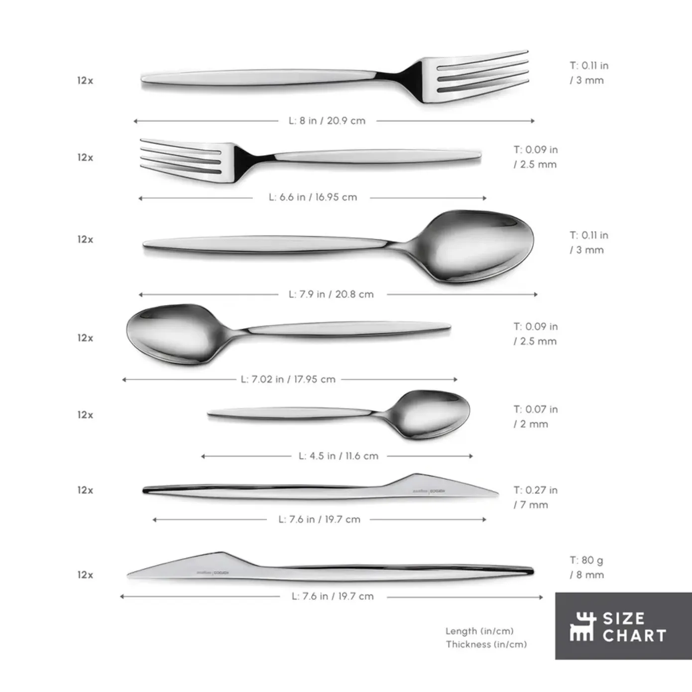 Karaca Thor 84-Piece 316+ Stainless Steel Cutlery Set for 12 People, Platinum - Image 2