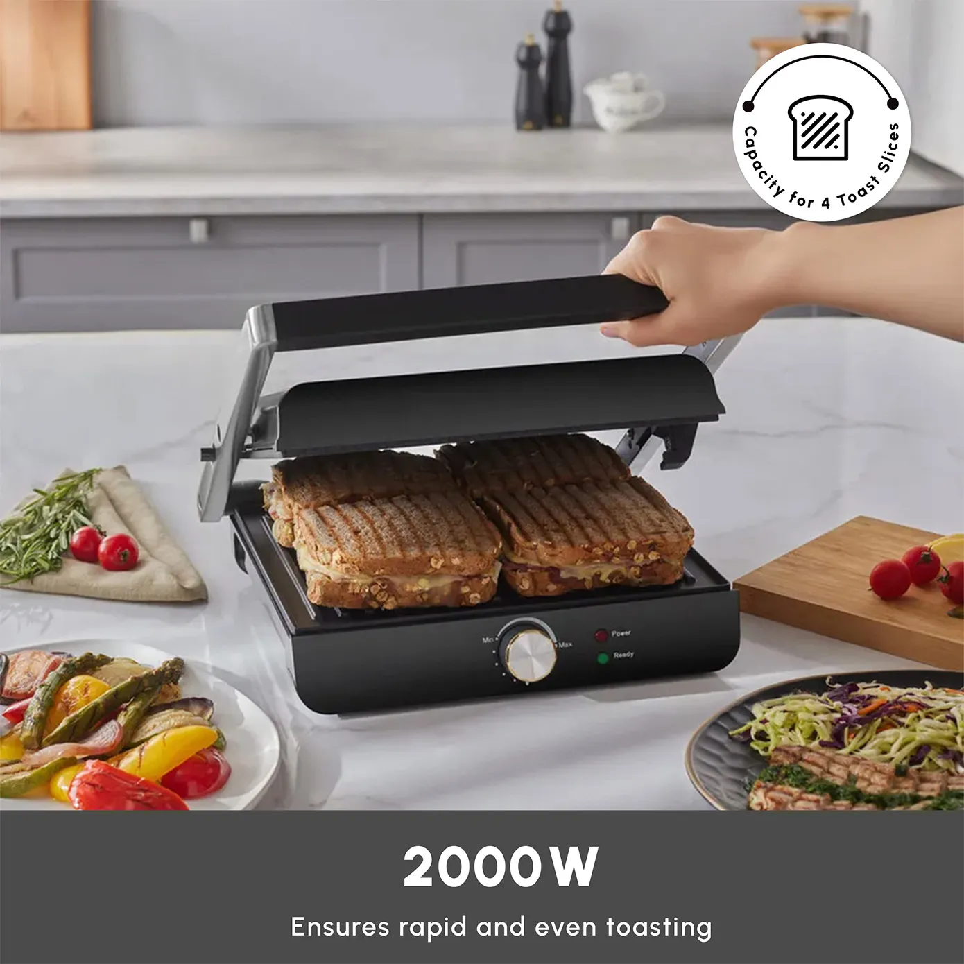Karaca Toastmaster Grill and Sandwich Toaster, 2000W, Inox - Image 3