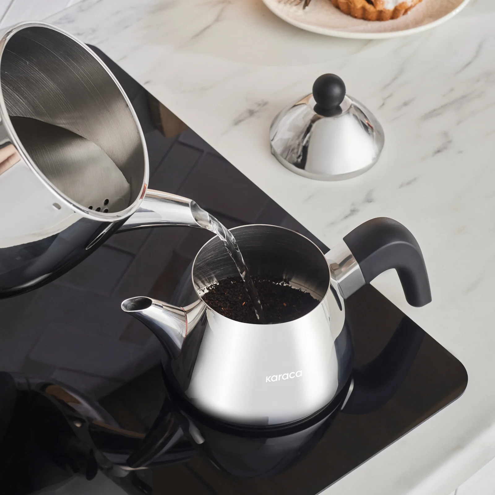 Karaca Tokyo PowerSteel Pro 316+ Stainless Steel Induction Teapot Set, Midi, Silver Black - Image 6