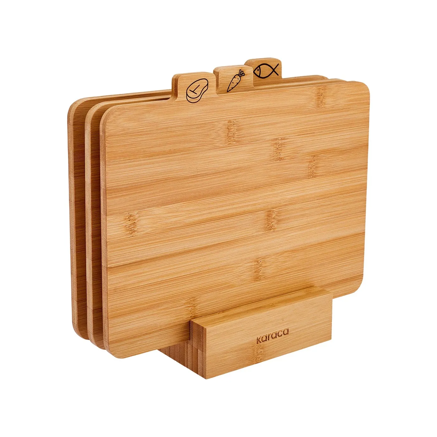 Karaca Triple 4-Piece Bamboo Chopping Board Set with Stand, Wood - Image 5