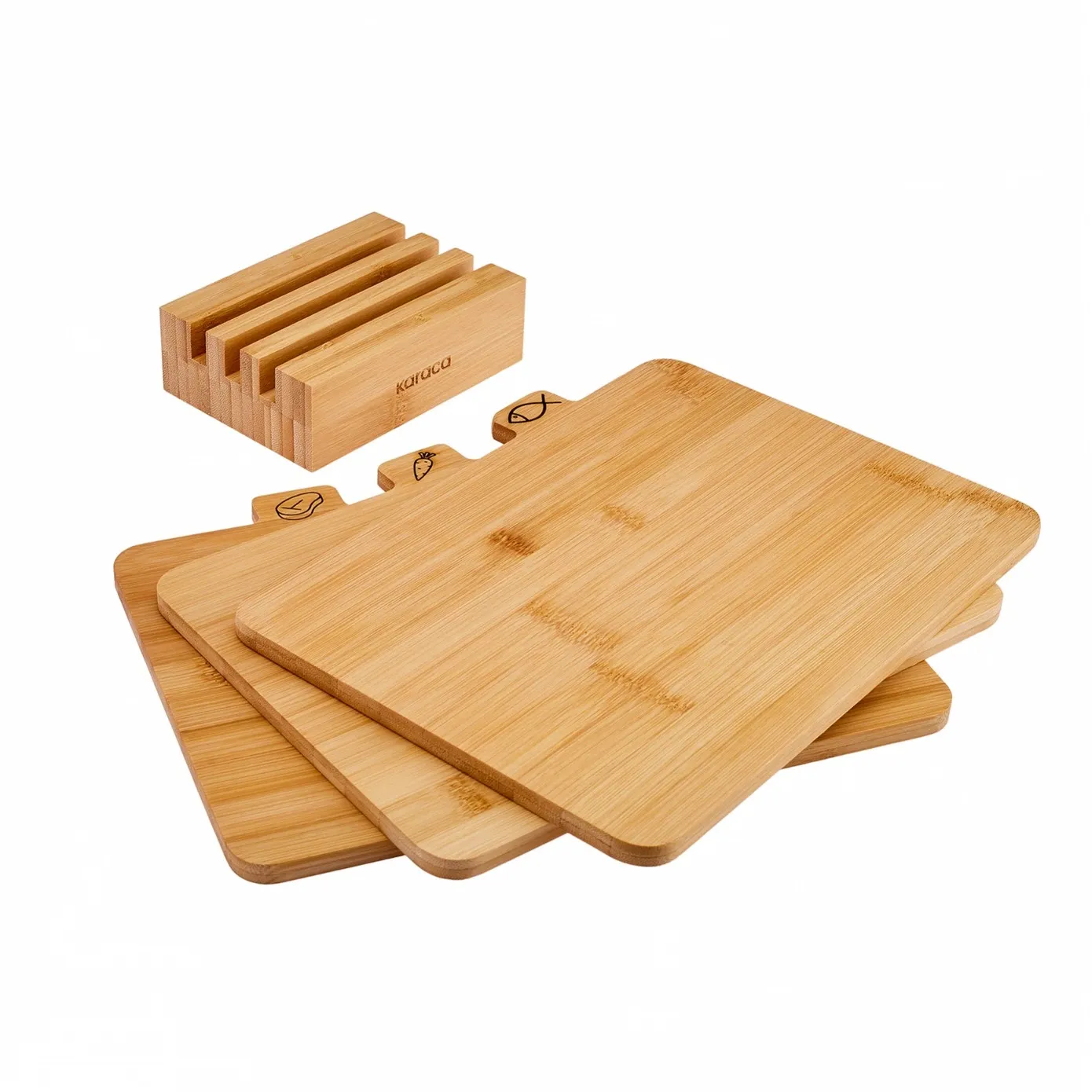 Karaca Triple 4-Piece Bamboo Chopping Board Set with Stand, Wood - Image 6