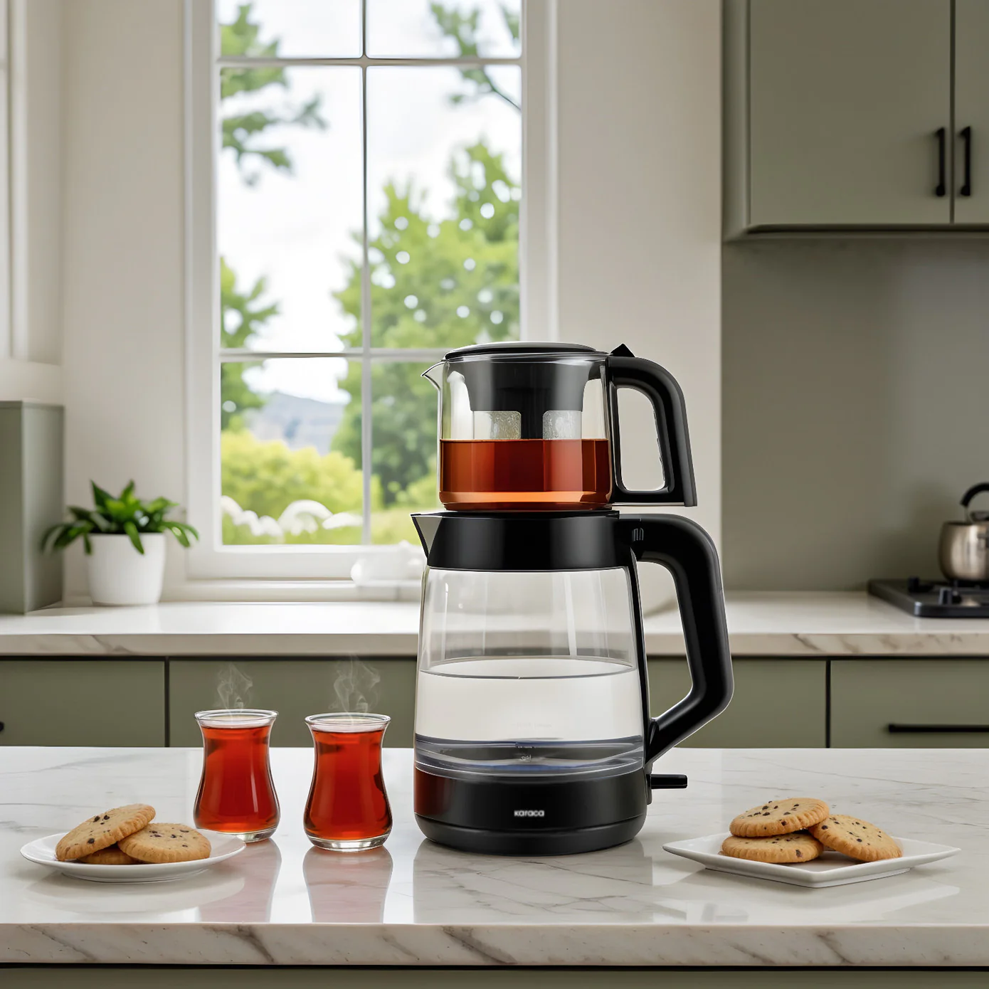 Karaca Glass Tea XL 2 in 1 Glass Tea Maker, 1900W, Space Grey - Image 3