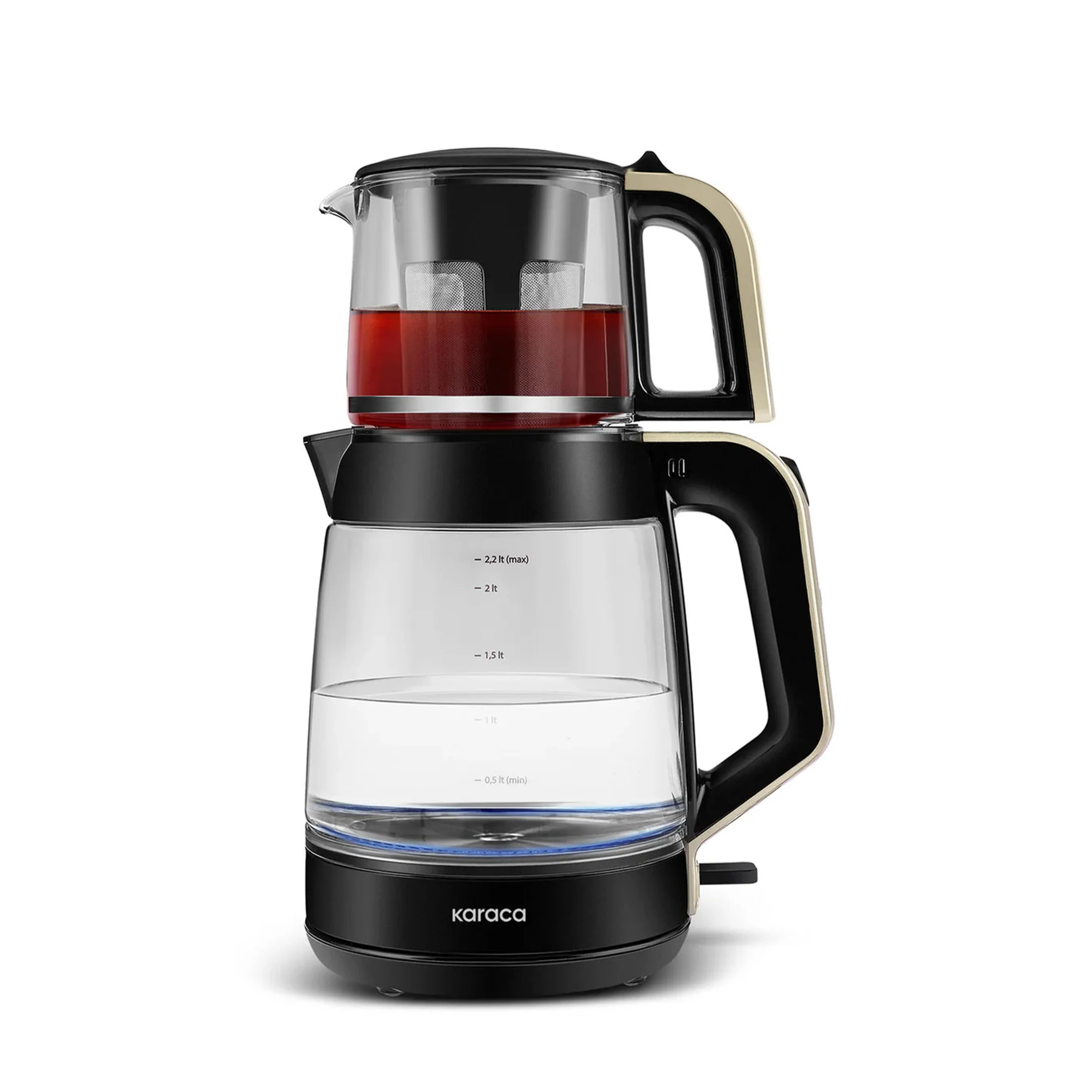 Karaca Glass Tea XL 2 in 1 Tea Maker Kettle, 1900W, Cream